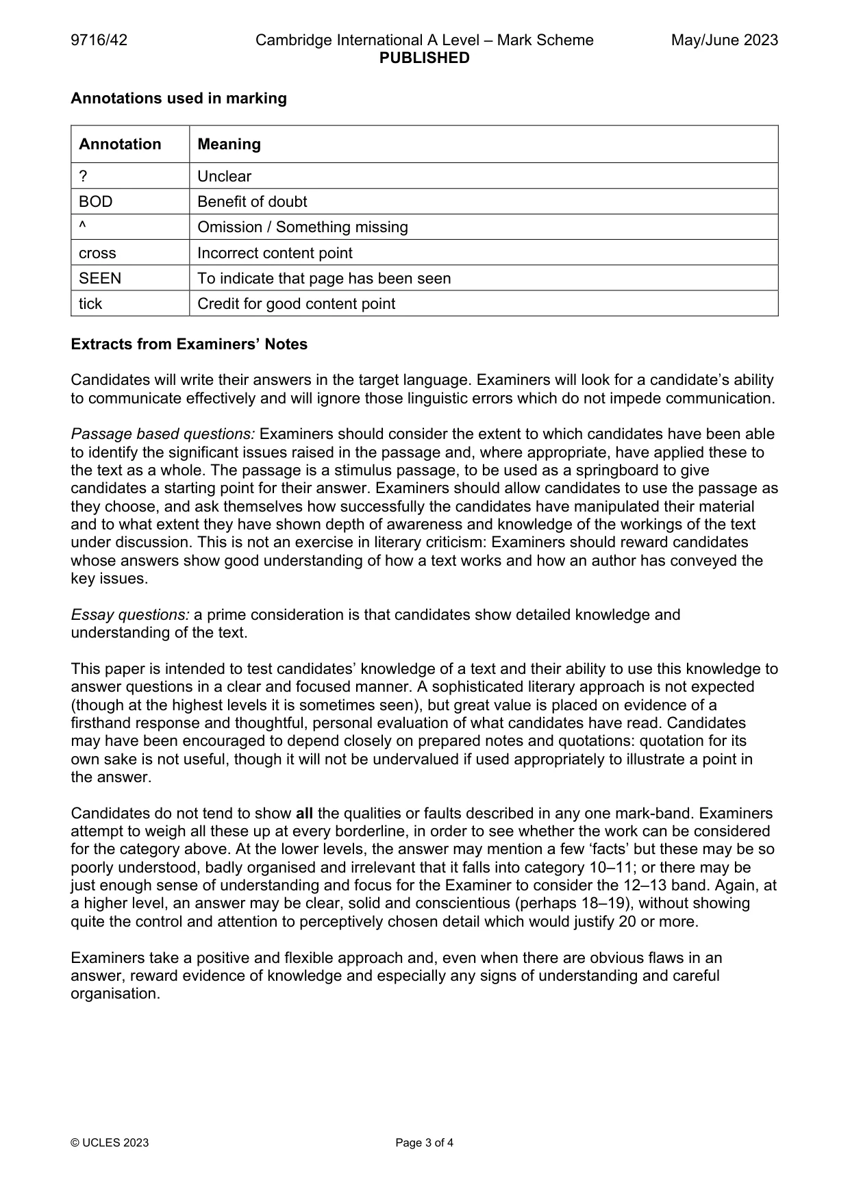 Mark scheme, page 3 of 4