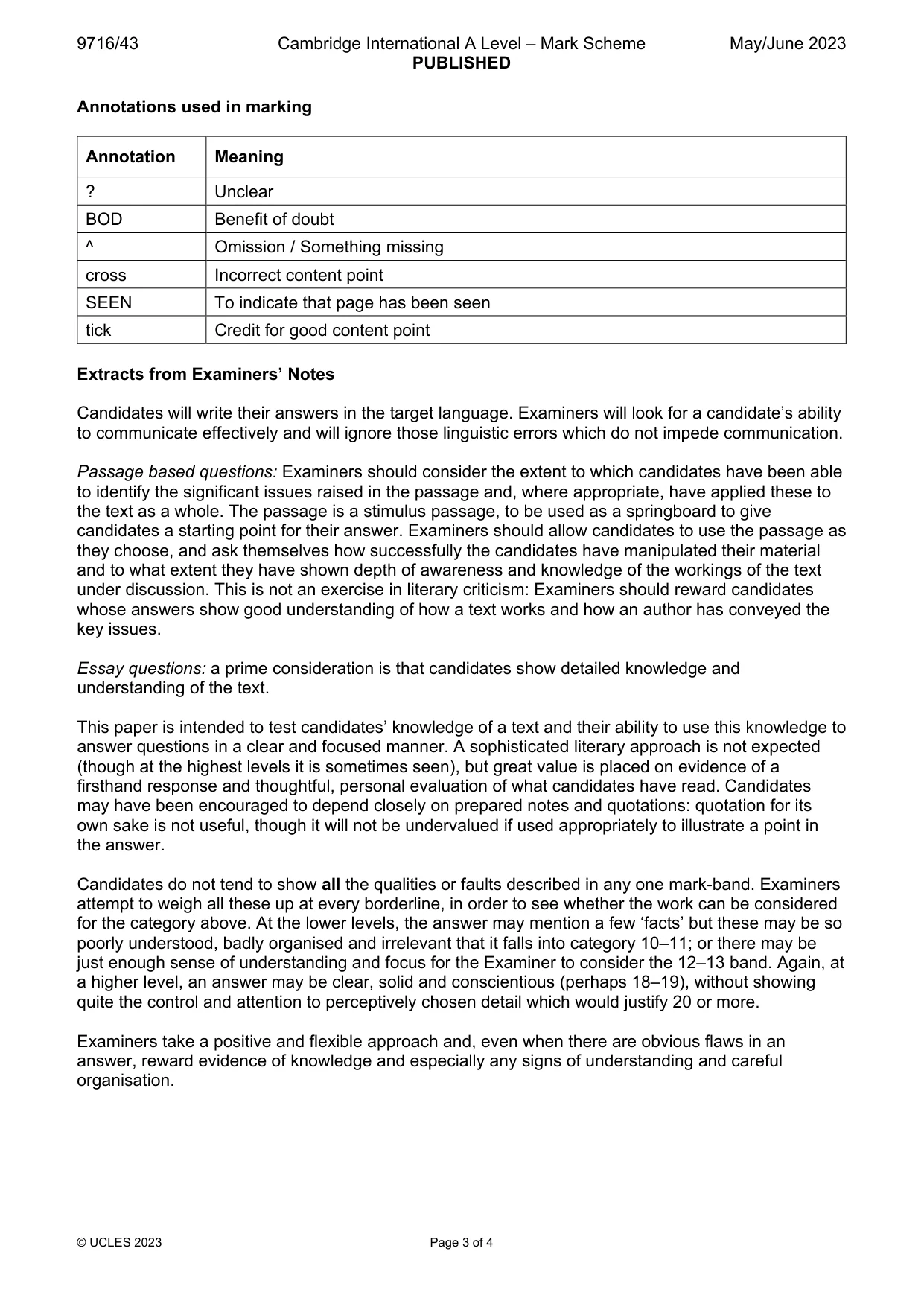 Mark scheme, page 3 of 4