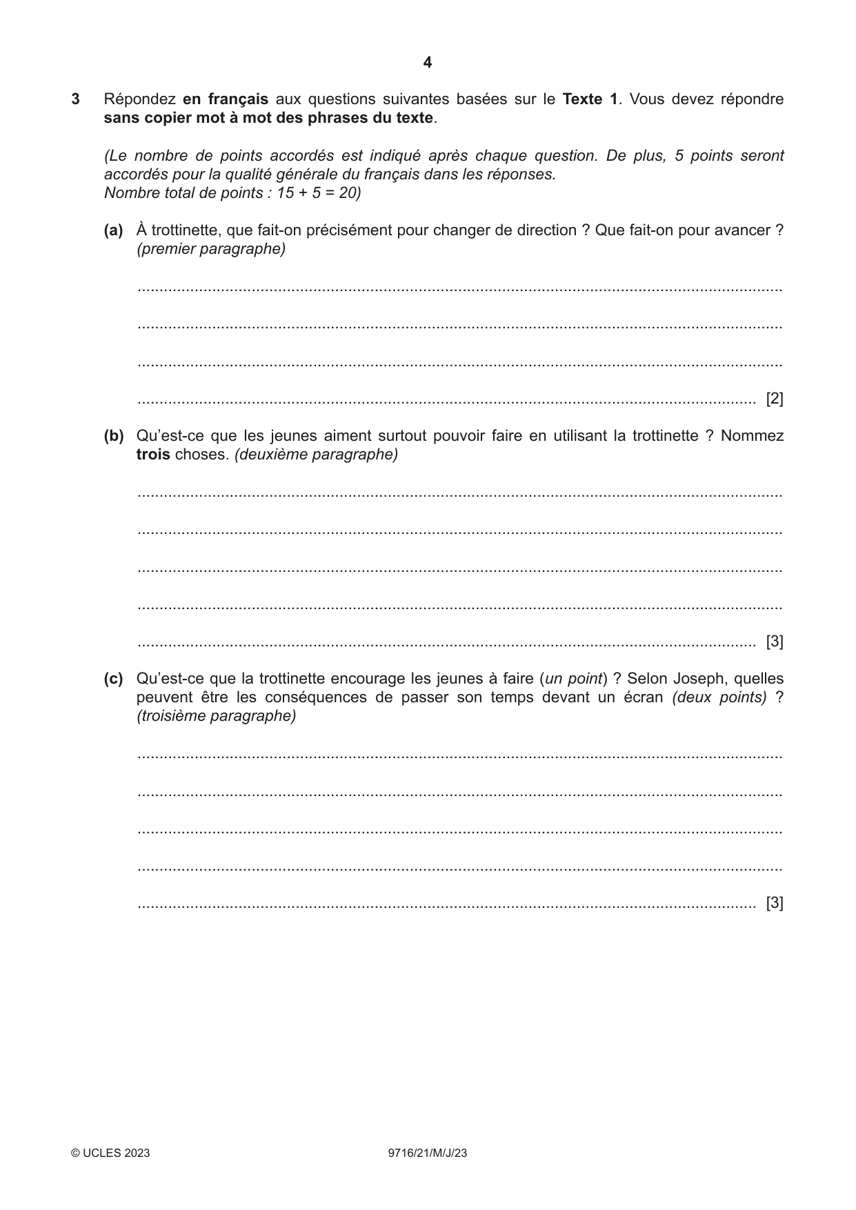 Cambridge A Level French (A Level only) 9716 2023 May/June Paper 2 · Variant 1 question paper, page 4 of 8