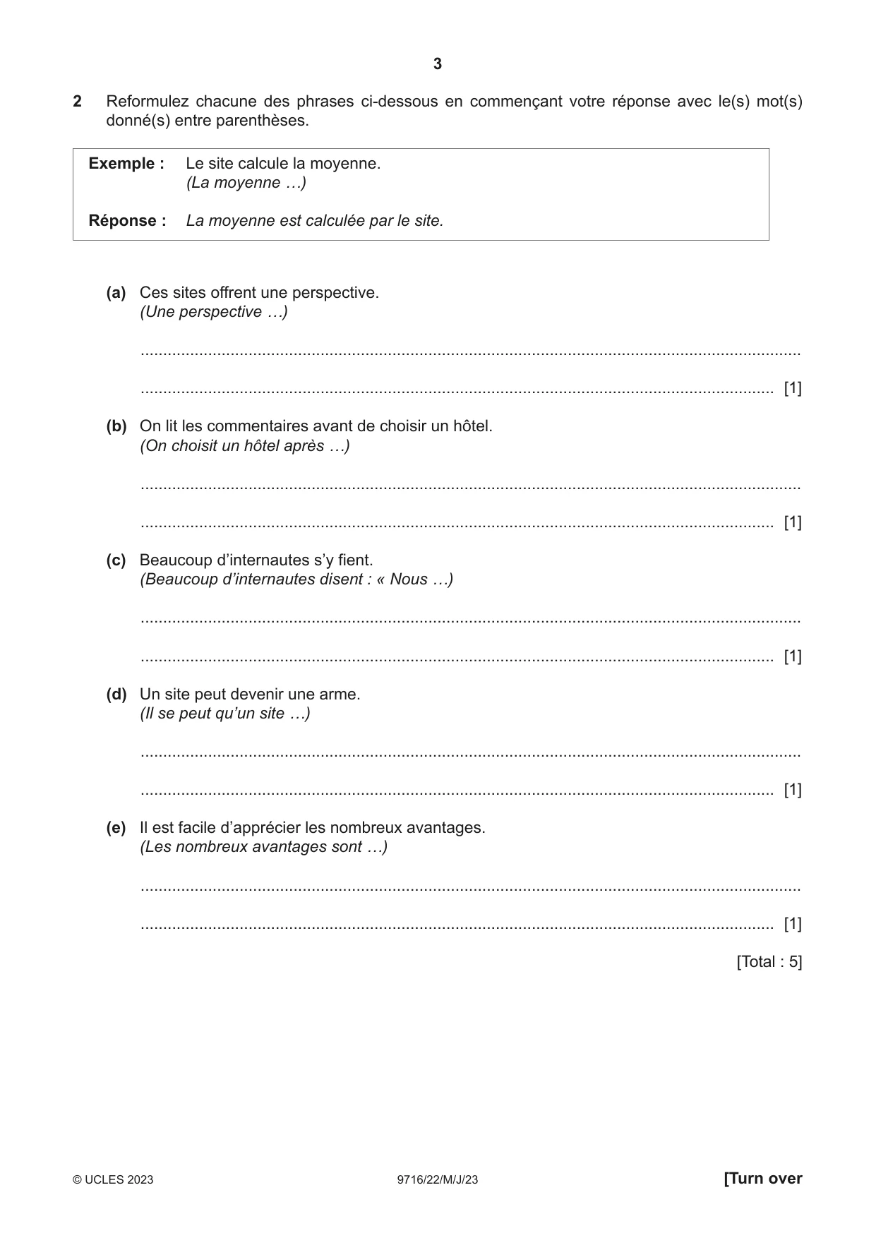 Cambridge A Level French (A Level only) 9716 2023 May/June Paper 2 · Variant 2 question paper, page 3 of 8