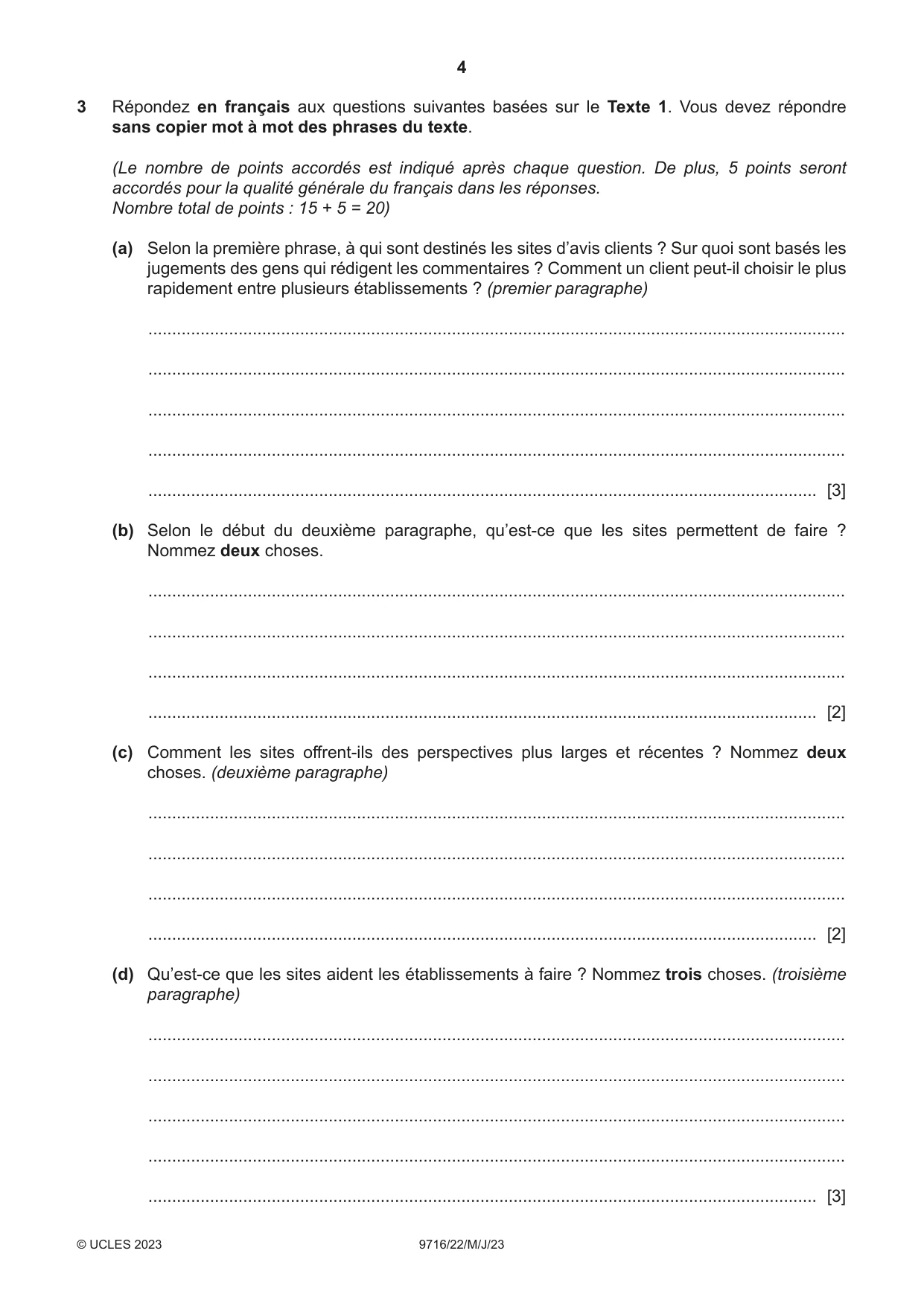Cambridge A Level French (A Level only) 9716 2023 May/June Paper 2 · Variant 2 question paper, page 4 of 8