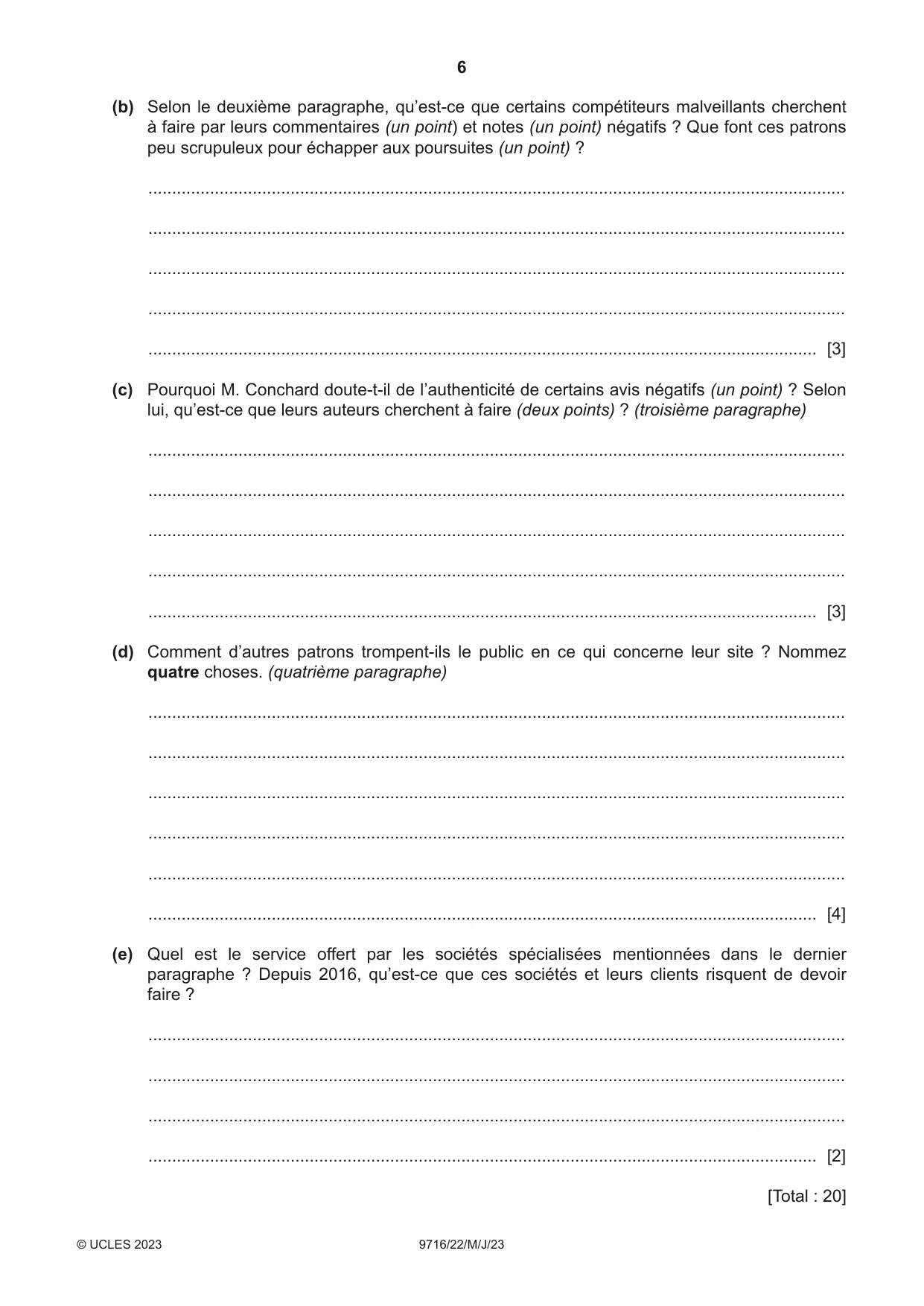 Cambridge A Level French (A Level only) 9716 2023 May/June Paper 2 · Variant 2 question paper, page 6 of 8