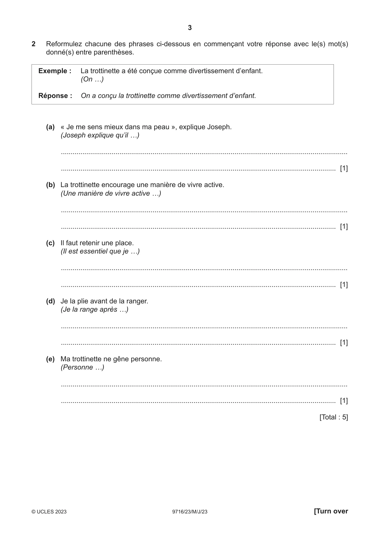 Cambridge A Level French (A Level only) 9716 2023 May/June Paper 2 · Variant 3 question paper, page 3 of 8