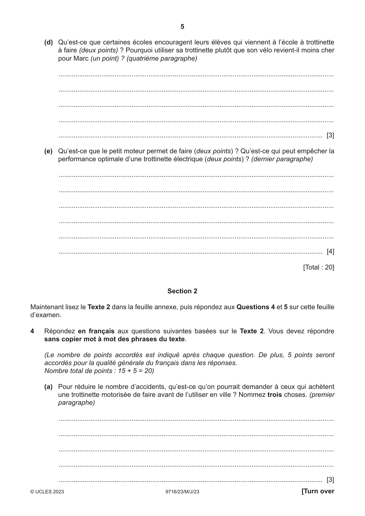 Cambridge A Level French (A Level only) 9716 2023 May/June Paper 2 · Variant 3 question paper, page 5 of 8