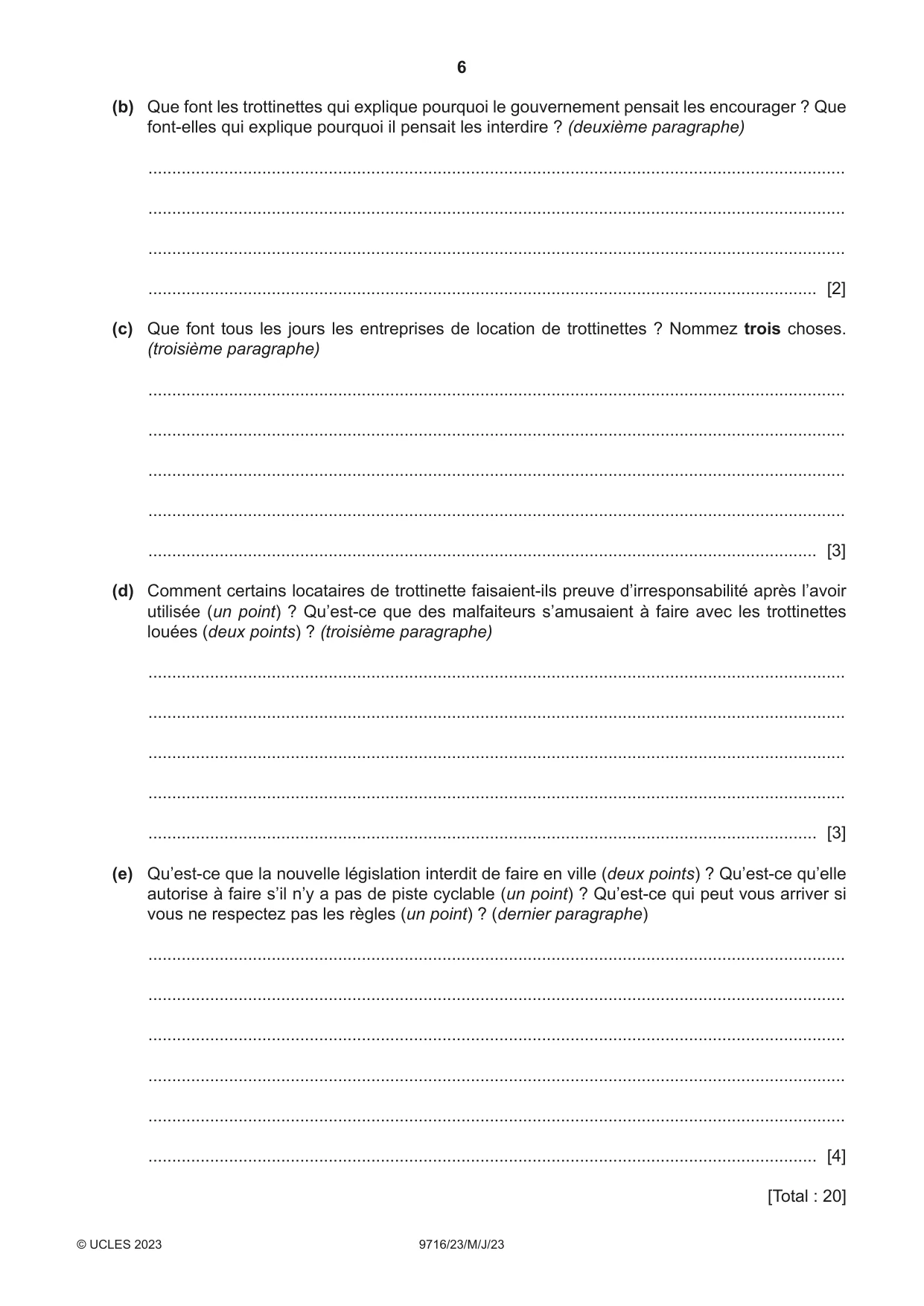 Cambridge A Level French (A Level only) 9716 2023 May/June Paper 2 · Variant 3 question paper, page 6 of 8