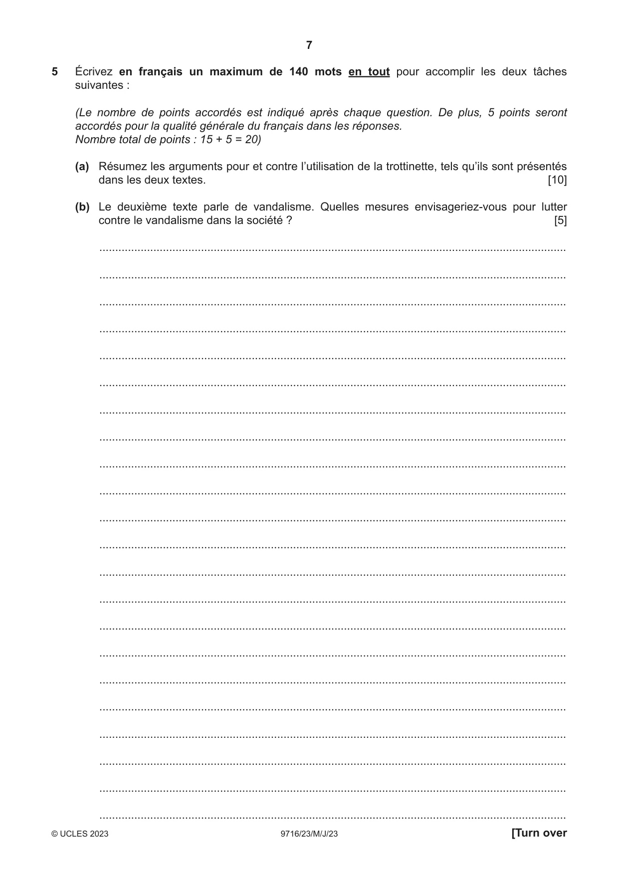 Cambridge A Level French (A Level only) 9716 2023 May/June Paper 2 · Variant 3 question paper, page 7 of 8