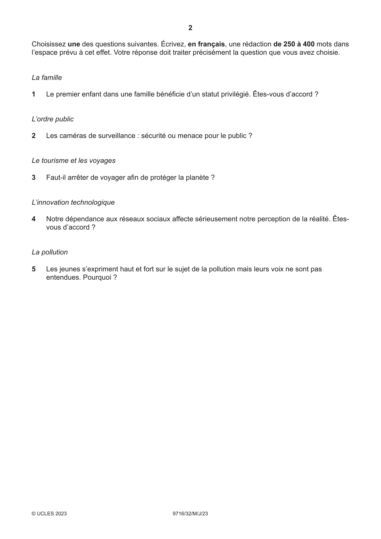 Cambridge A Level French (A Level only) 9716 2023 May/June Paper 3 · Variant 2 question paper, page 2 of 8