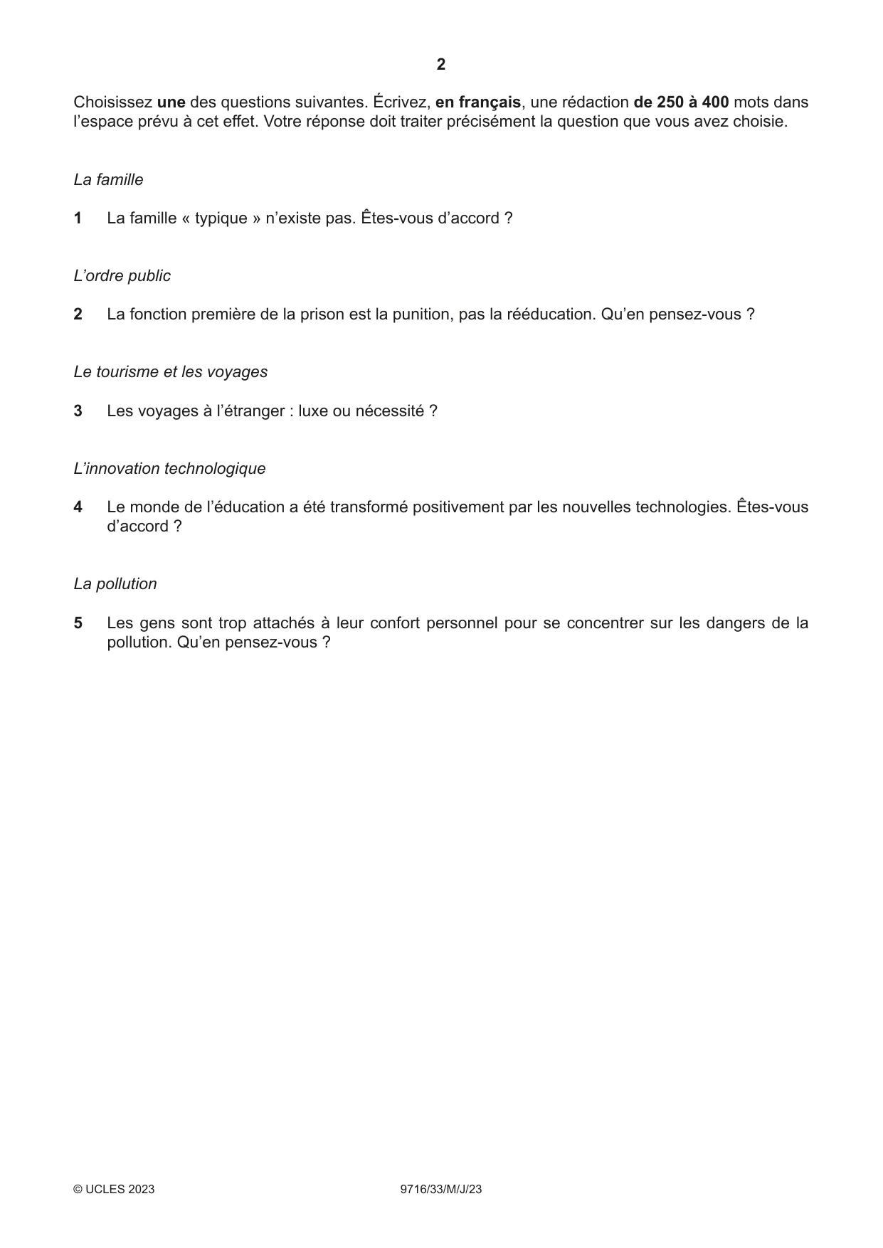 Cambridge A Level French (A Level only) 9716 2023 May/June Paper 3 · Variant 3 question paper, page 2 of 8