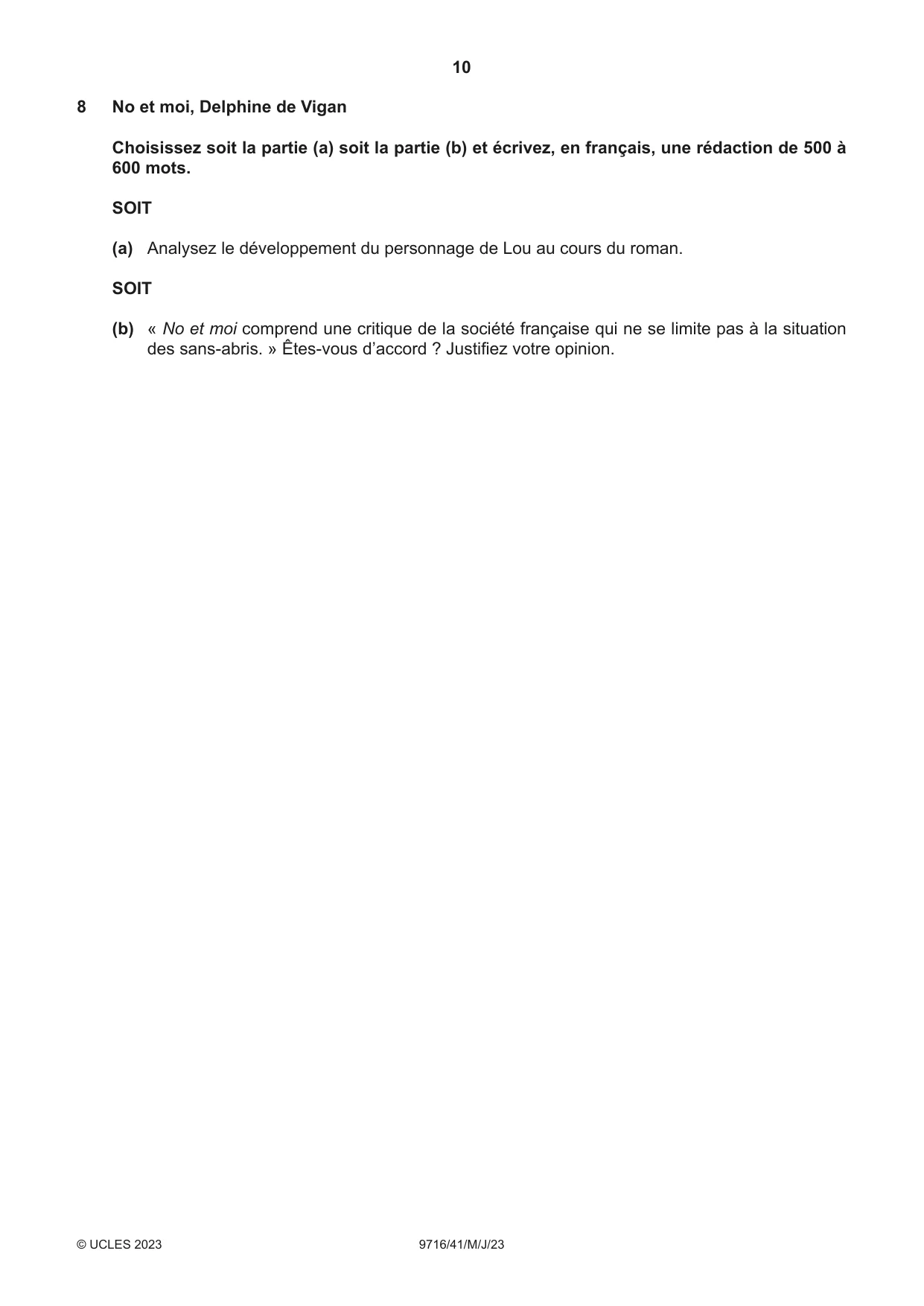 Cambridge A Level French (A Level only) 9716 2023 May/June Paper 4 · Variant 1 question paper, page 10 of 12
