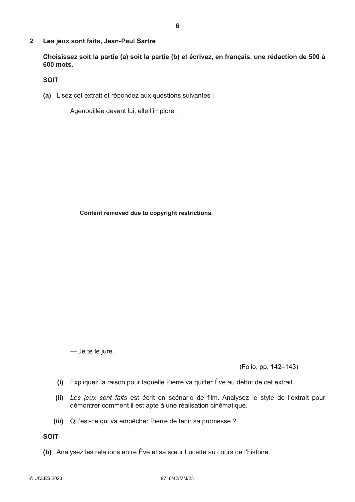 Cambridge A Level French (A Level only) 9716 2023 May/June Paper 4 · Variant 2 question paper, page 6 of 12