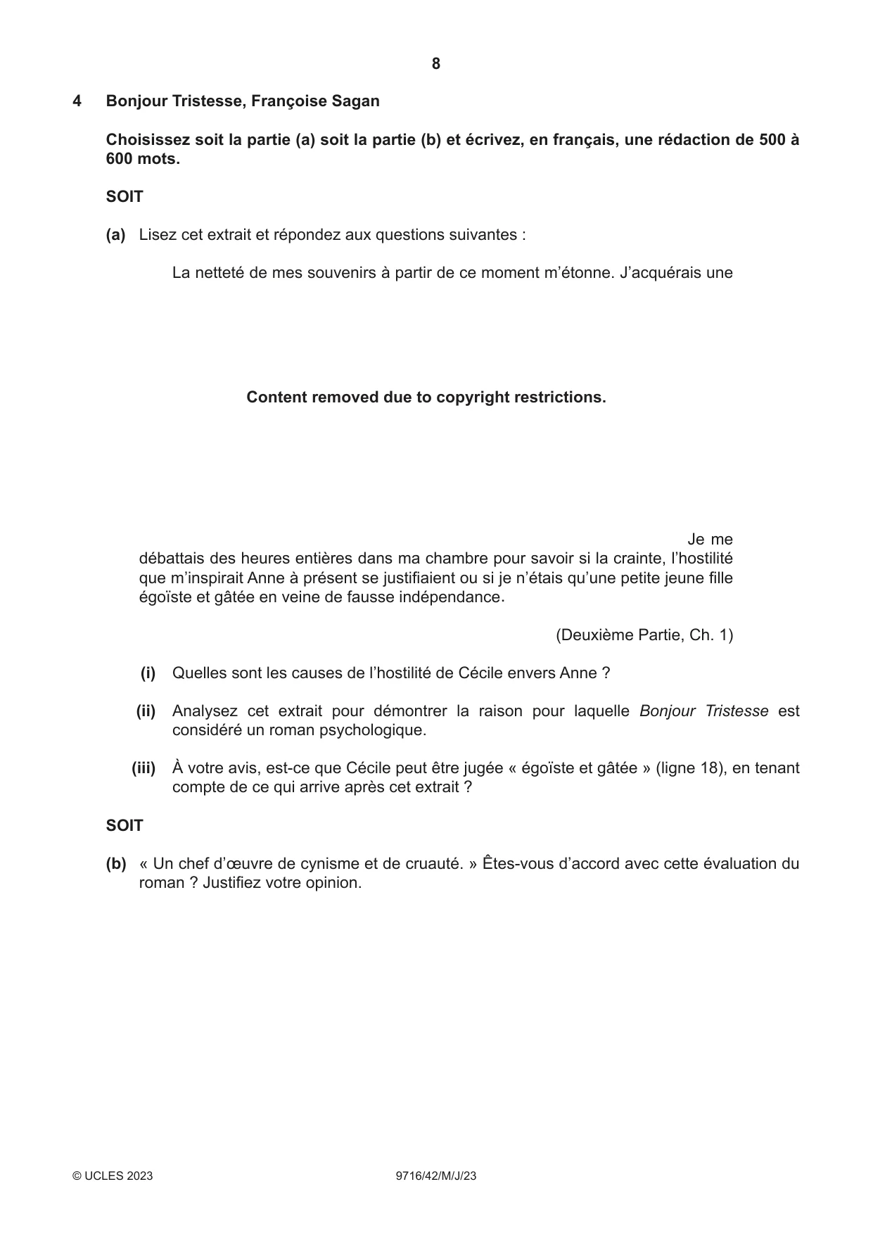 Cambridge A Level French (A Level only) 9716 2023 May/June Paper 4 · Variant 2 question paper, page 8 of 12