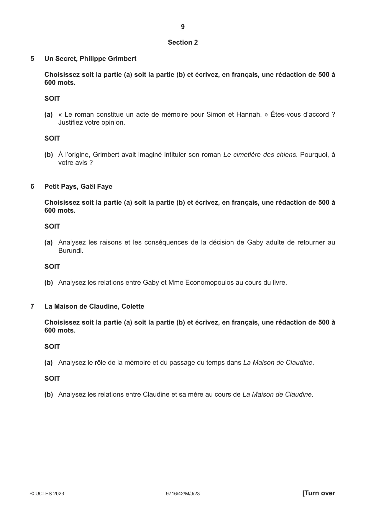 Cambridge A Level French (A Level only) 9716 2023 May/June Paper 4 · Variant 2 question paper, page 9 of 12