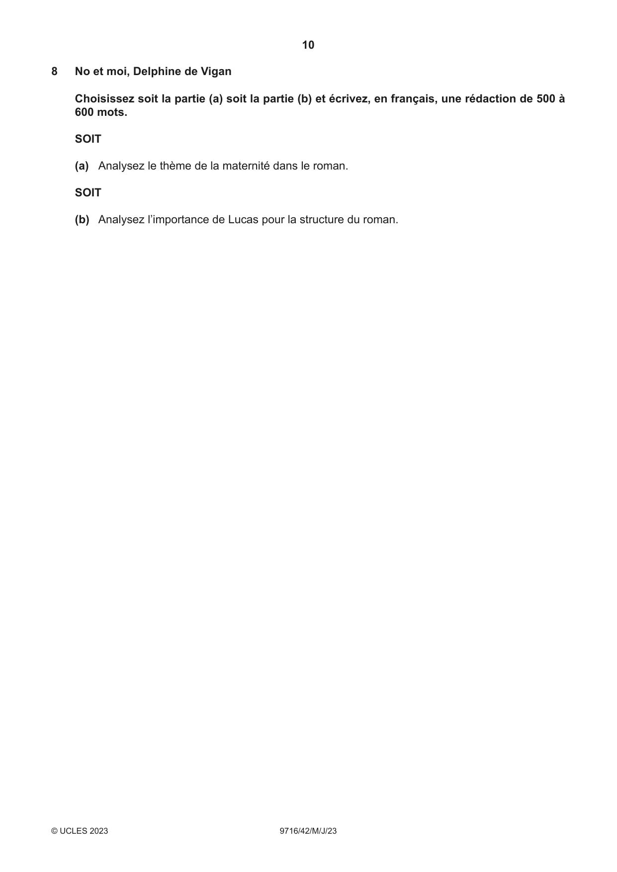 Cambridge A Level French (A Level only) 9716 2023 May/June Paper 4 · Variant 2 question paper, page 10 of 12