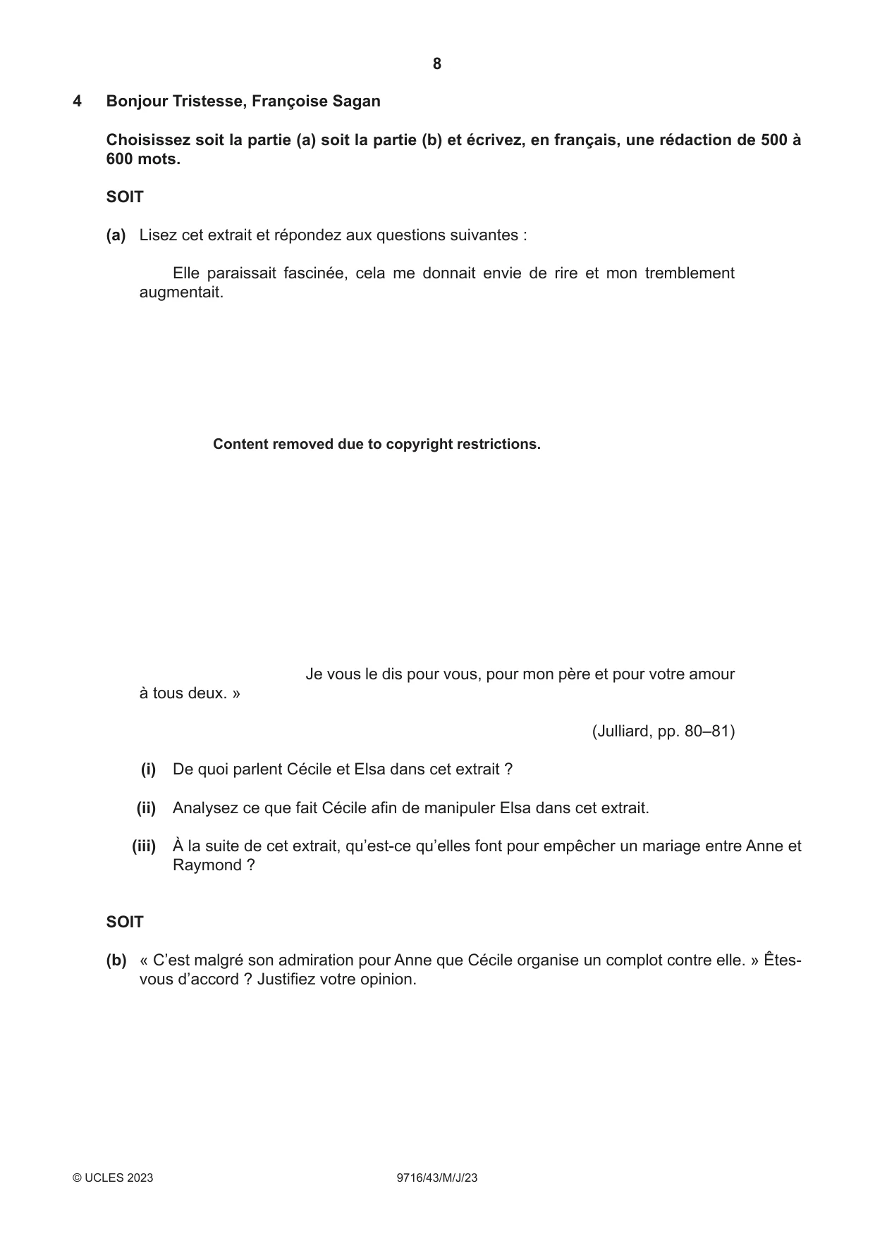 Cambridge A Level French (A Level only) 9716 2023 May/June Paper 4 · Variant 3 question paper, page 8 of 12