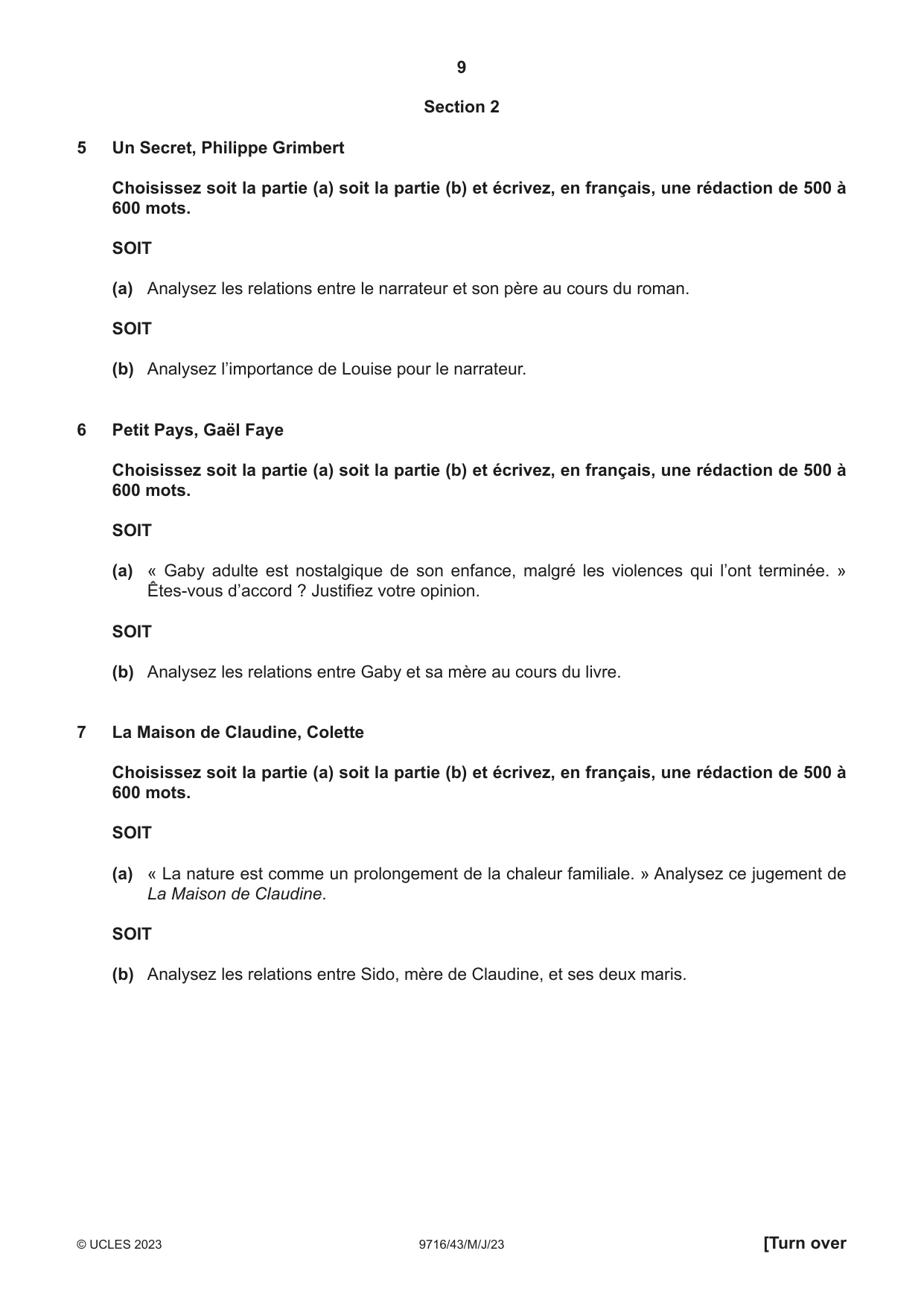 Cambridge A Level French (A Level only) 9716 2023 May/June Paper 4 · Variant 3 question paper, page 9 of 12