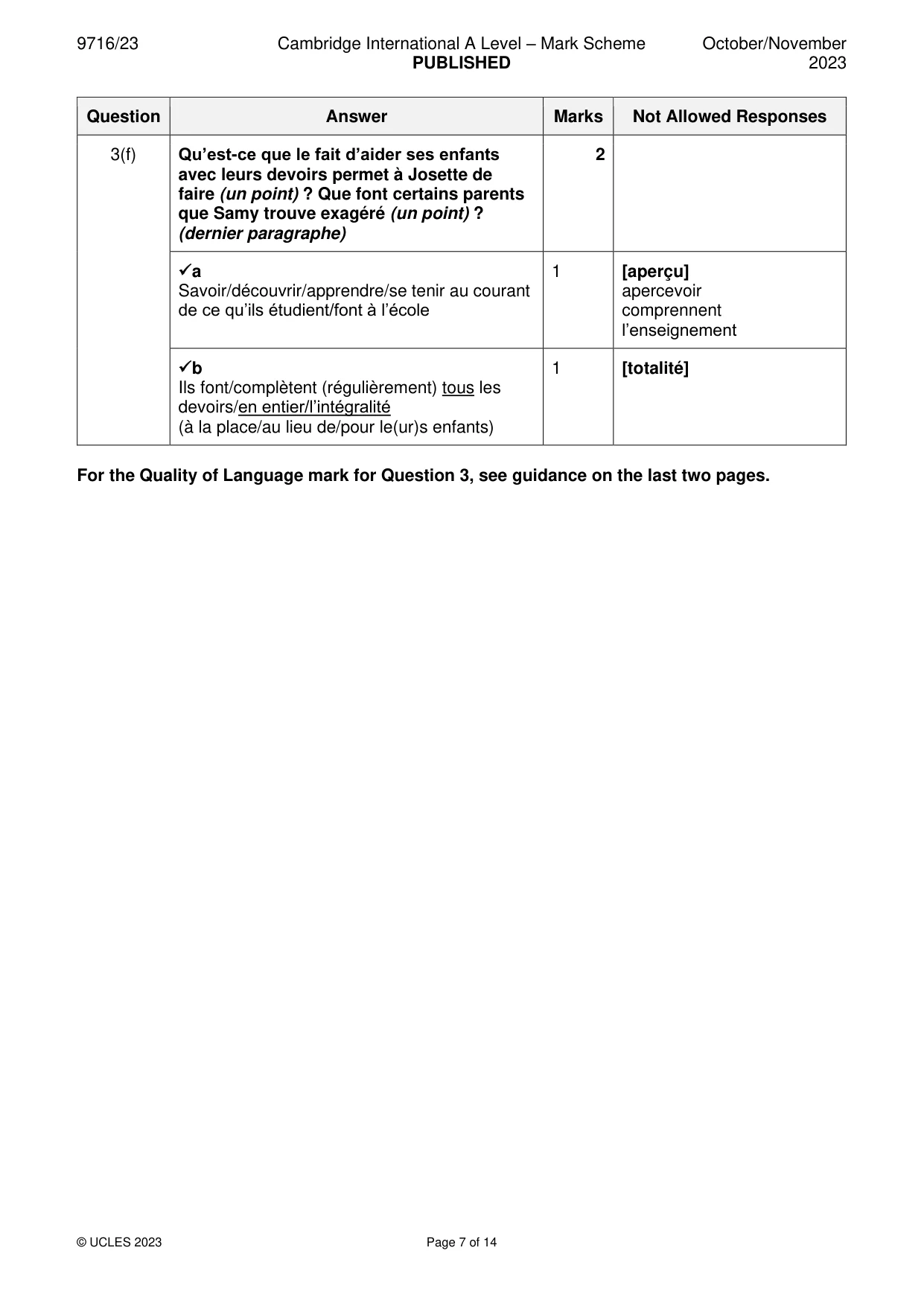 Mark scheme, page 7 of 14