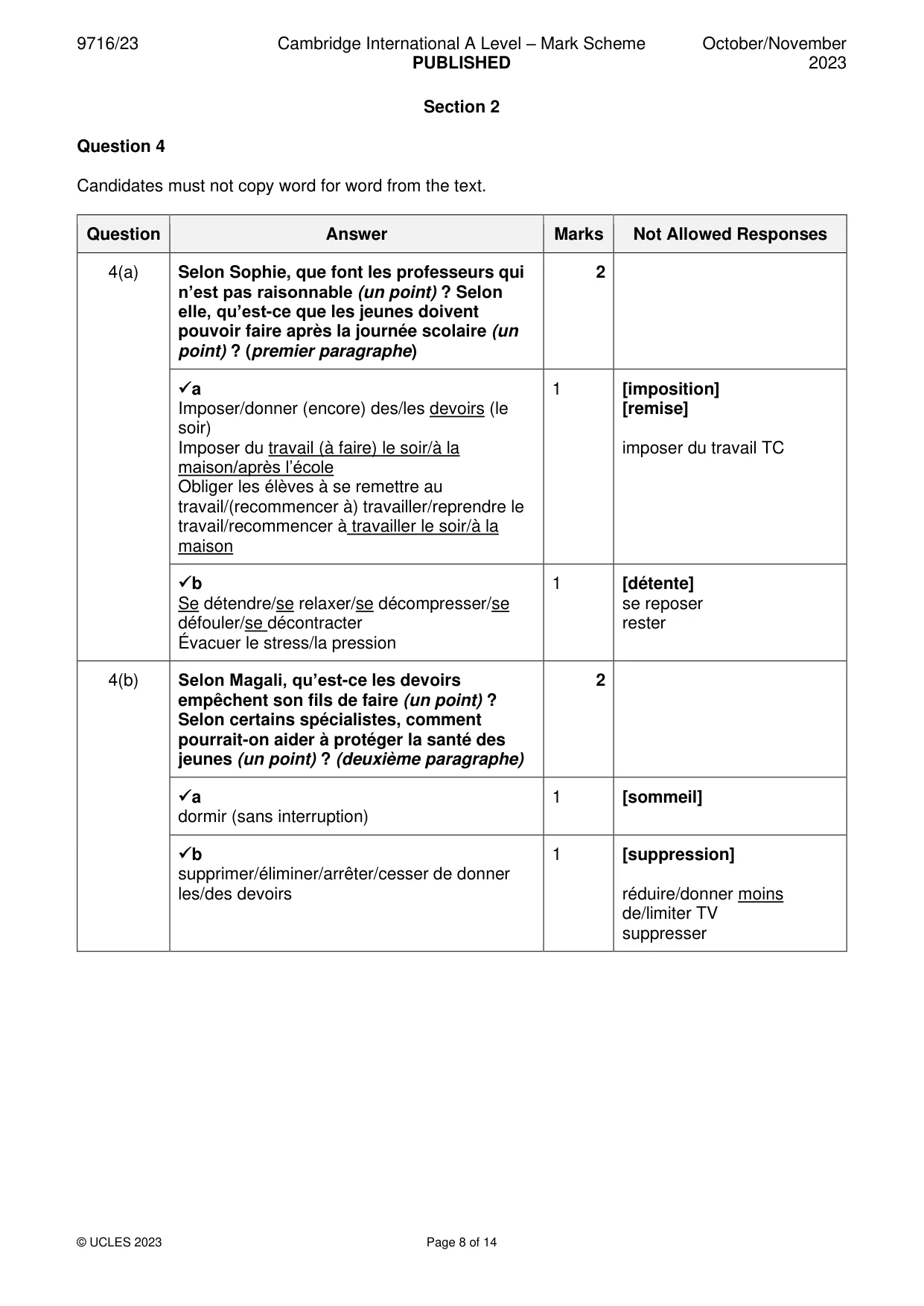 Mark scheme, page 8 of 14
