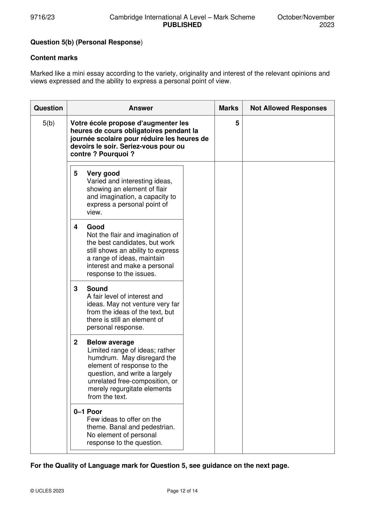 Mark scheme, page 12 of 14