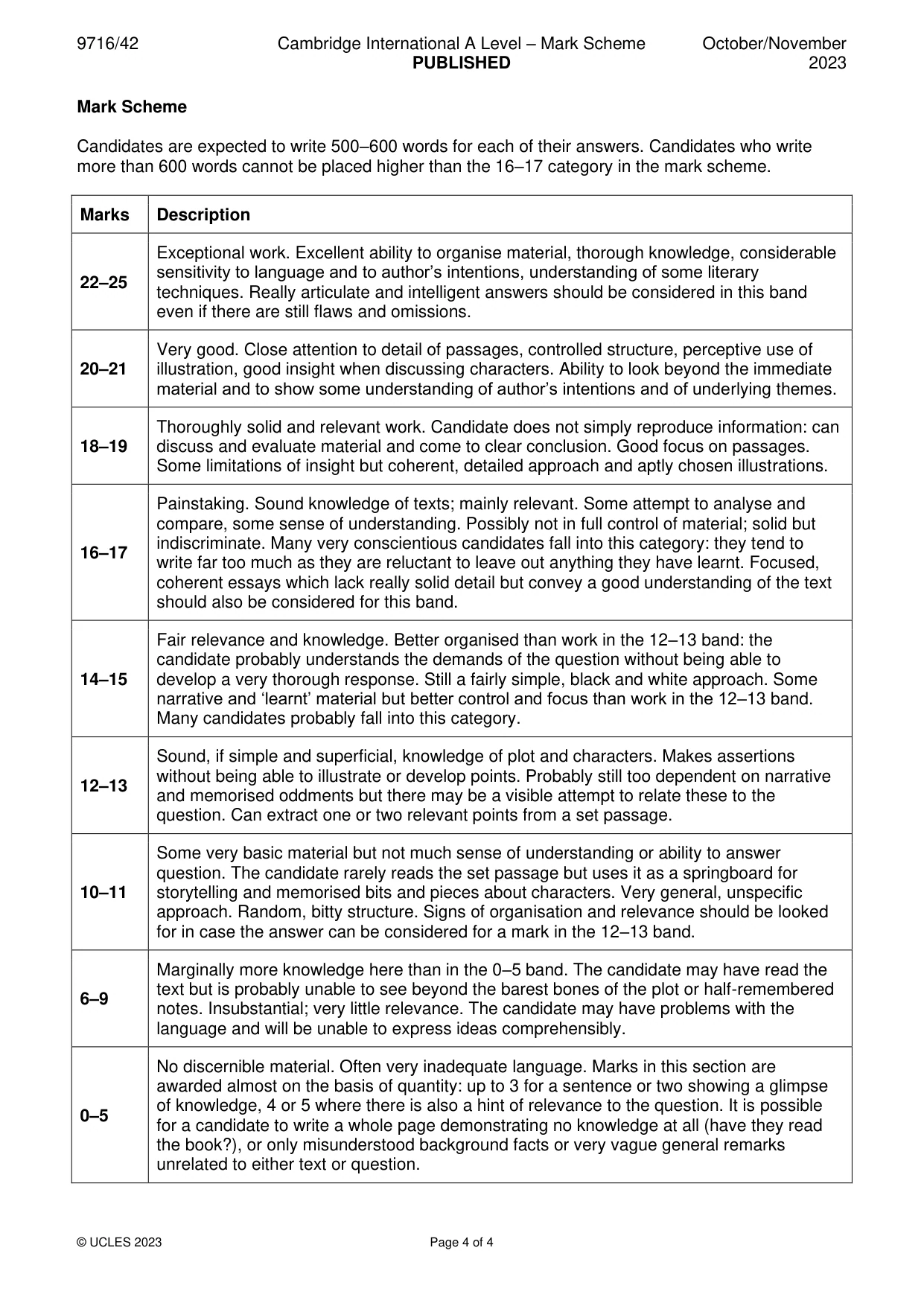 Mark scheme, page 4 of 4