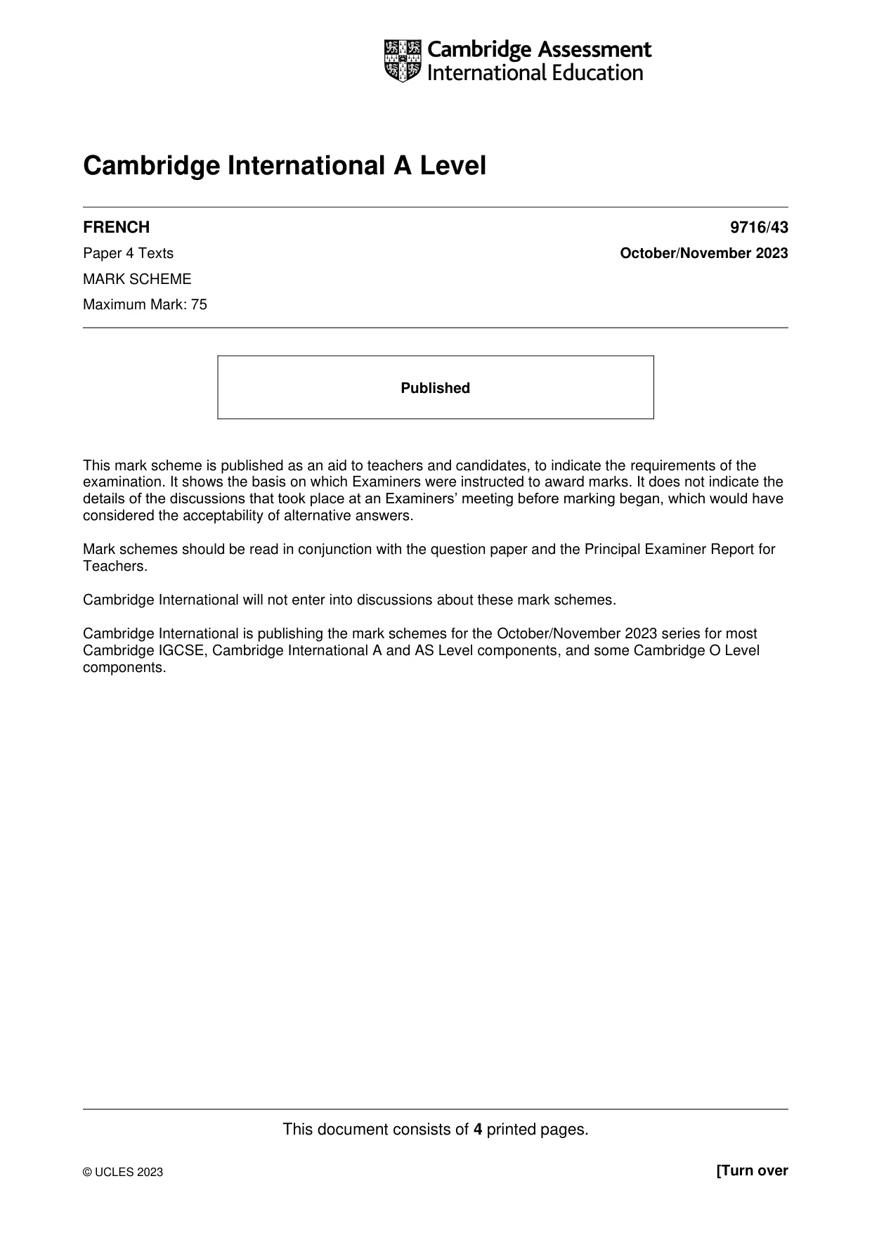 Mark scheme, page 1 of 4