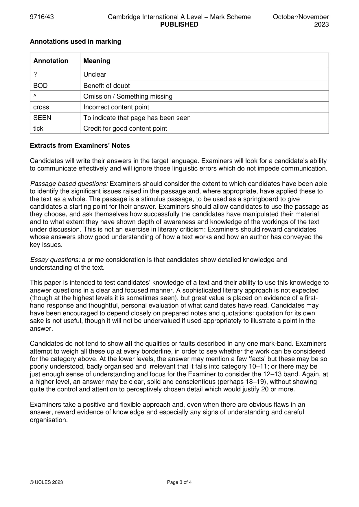 Mark scheme, page 3 of 4