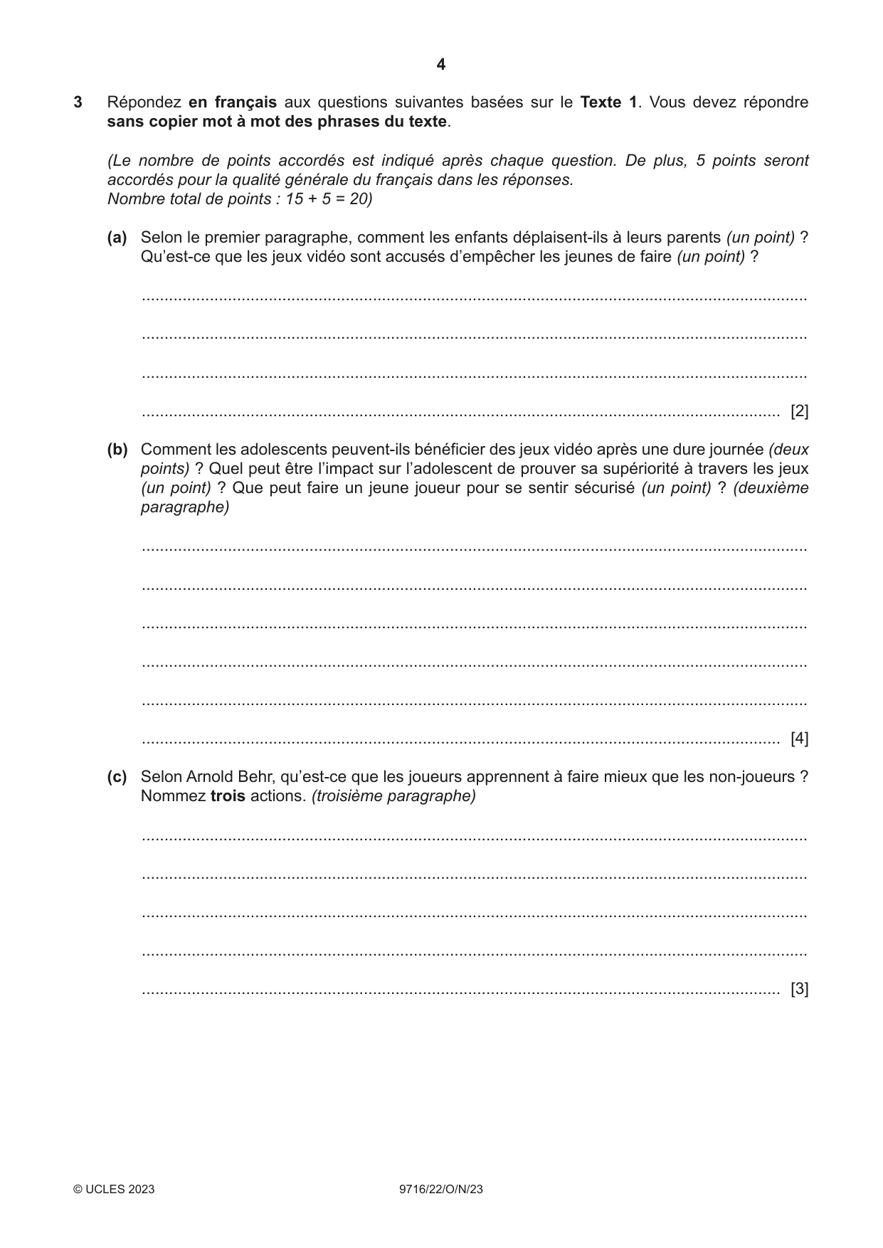 Cambridge A Level French (A Level only) 9716 2023 Oct/Nov Paper 2 · Variant 2 question paper, page 4 of 8