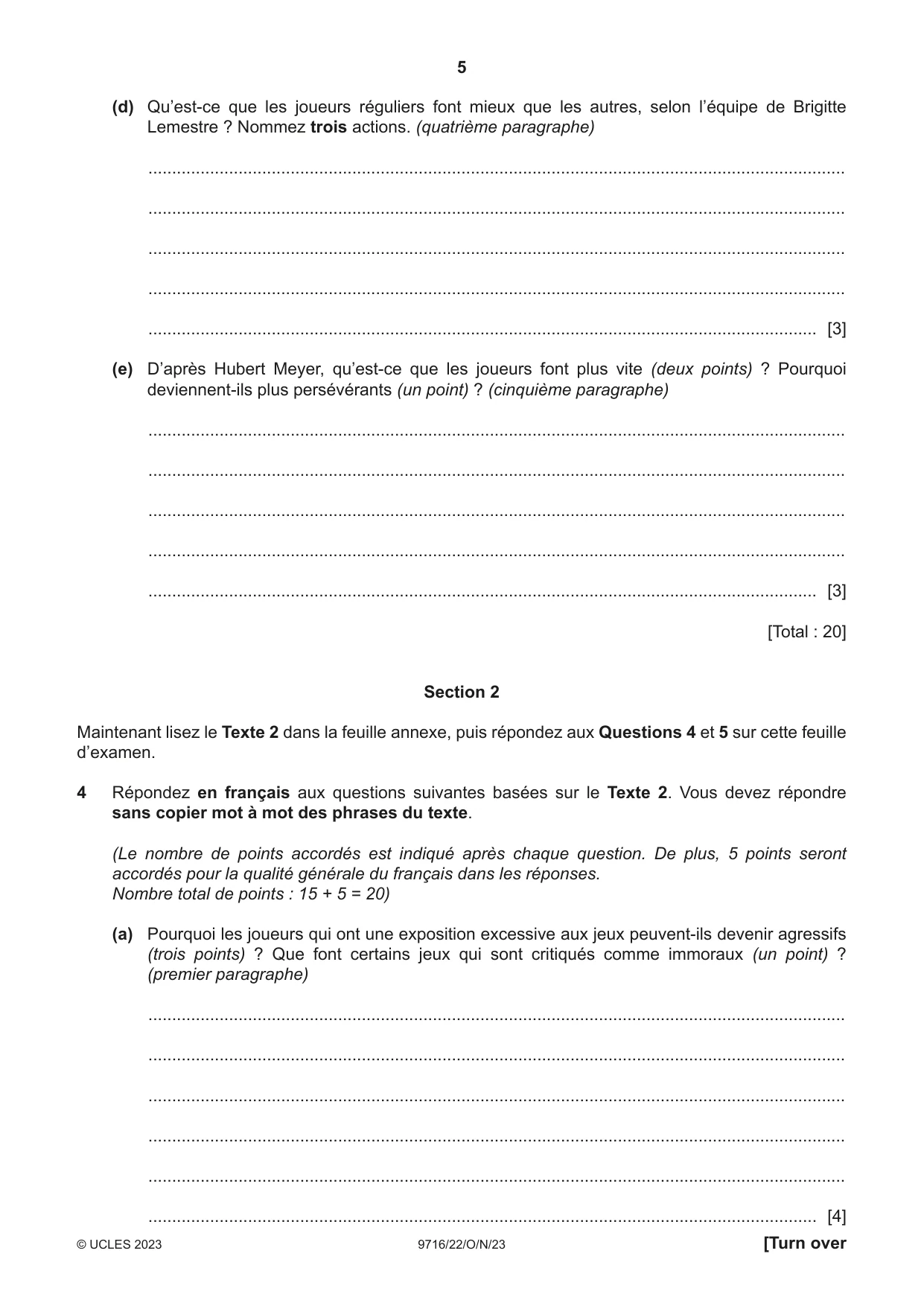 Cambridge A Level French (A Level only) 9716 2023 Oct/Nov Paper 2 · Variant 2 question paper, page 5 of 8