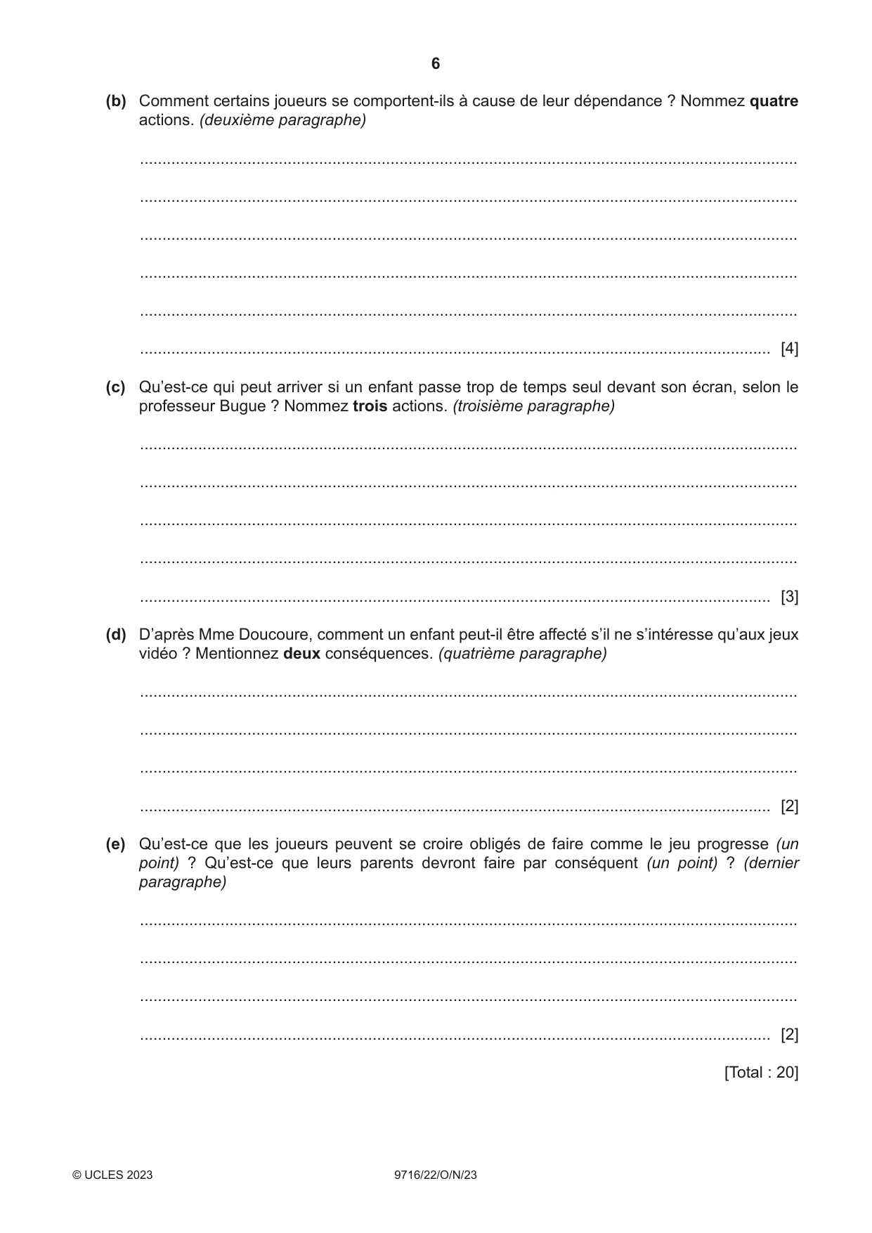 Cambridge A Level French (A Level only) 9716 2023 Oct/Nov Paper 2 · Variant 2 question paper, page 6 of 8