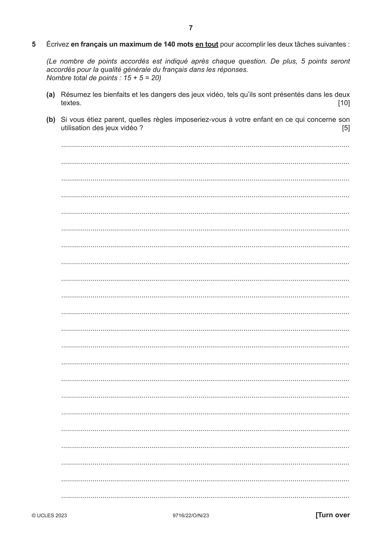 Cambridge A Level French (A Level only) 9716 2023 Oct/Nov Paper 2 · Variant 2 question paper, page 7 of 8