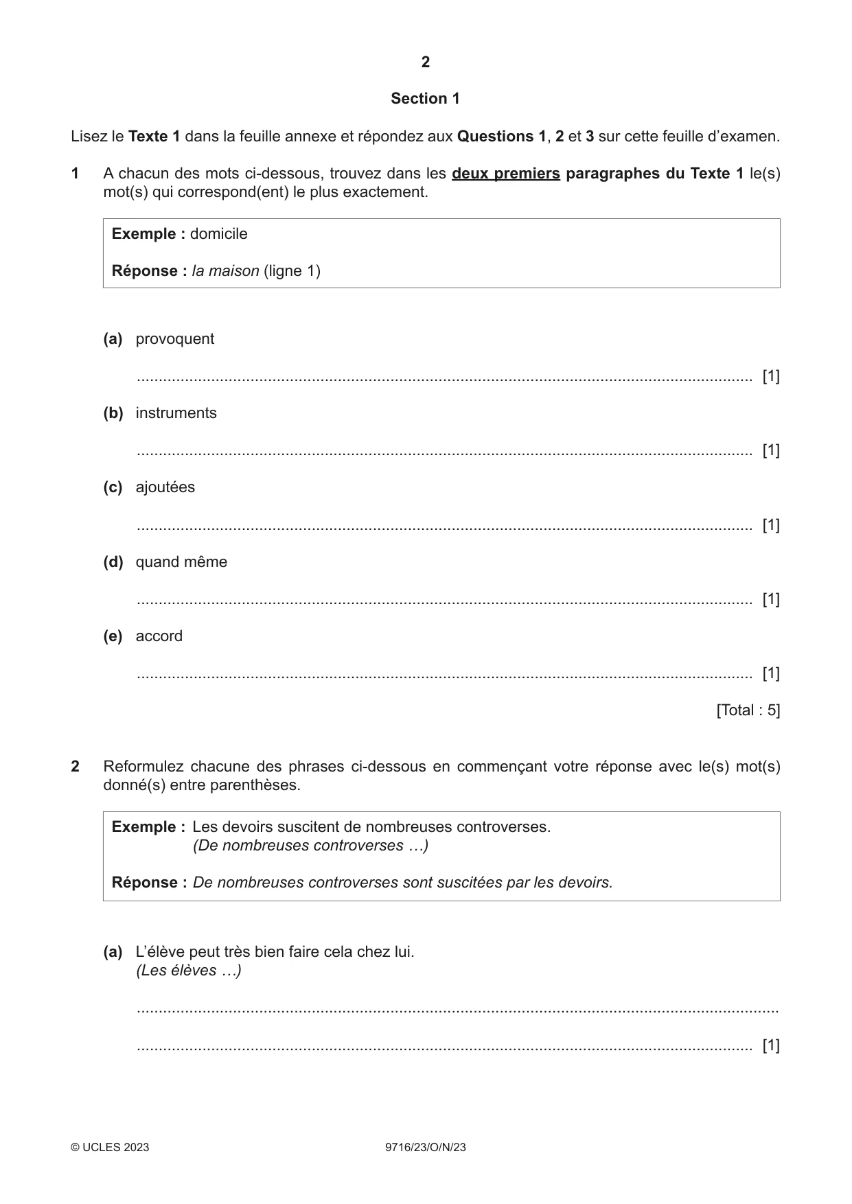 Cambridge A Level French (A Level only) 9716 2023 Oct/Nov Paper 2 · Variant 3 question paper, page 2 of 8