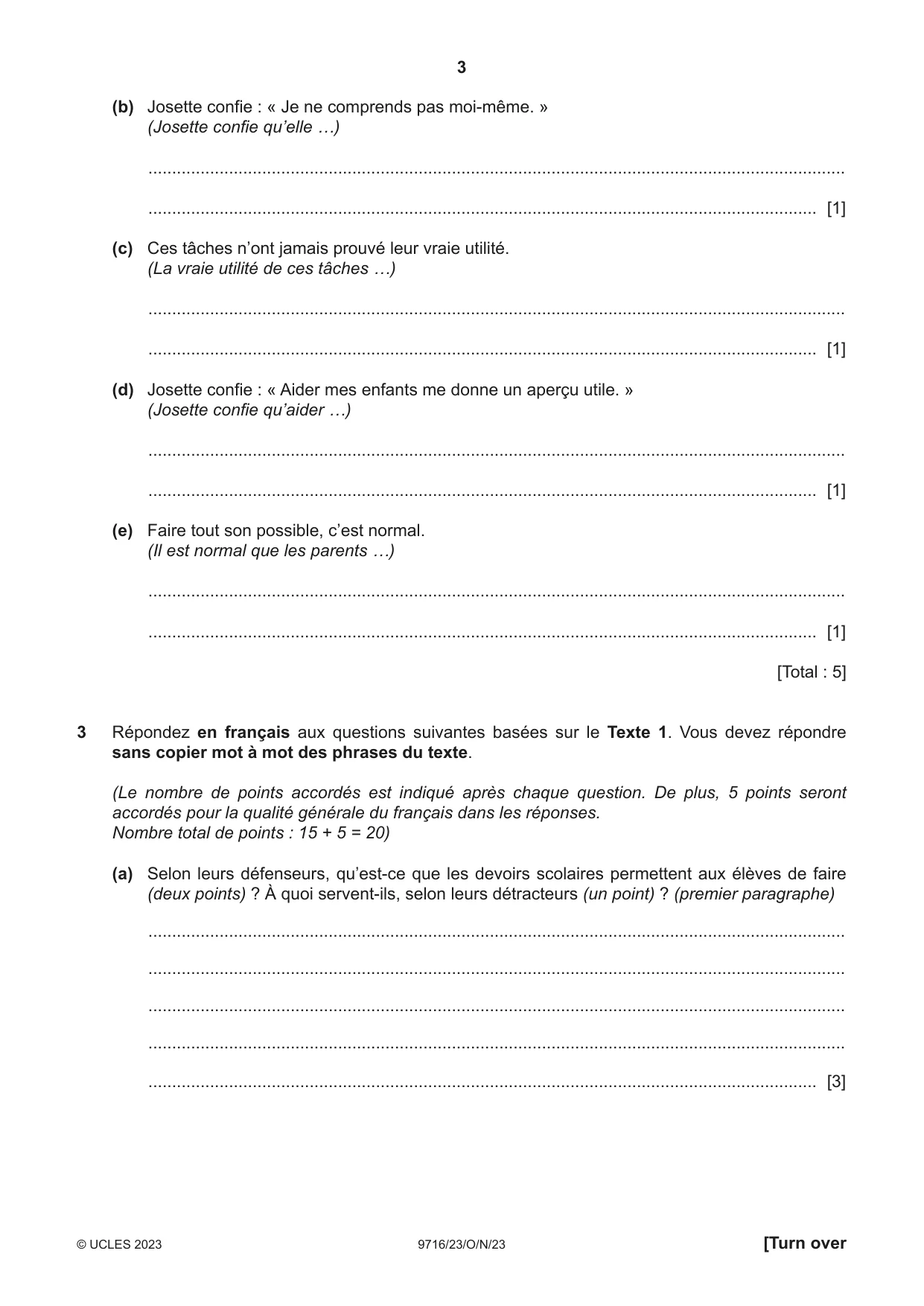 Cambridge A Level French (A Level only) 9716 2023 Oct/Nov Paper 2 · Variant 3 question paper, page 3 of 8