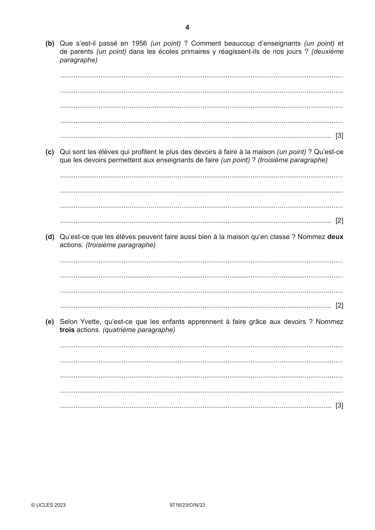Cambridge A Level French (A Level only) 9716 2023 Oct/Nov Paper 2 · Variant 3 question paper, page 4 of 8