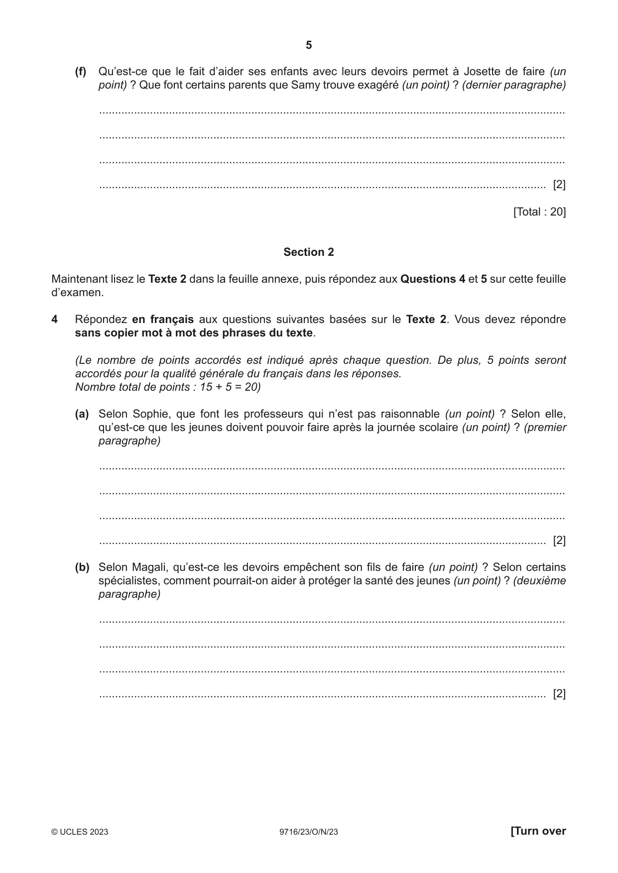 Cambridge A Level French (A Level only) 9716 2023 Oct/Nov Paper 2 · Variant 3 question paper, page 5 of 8