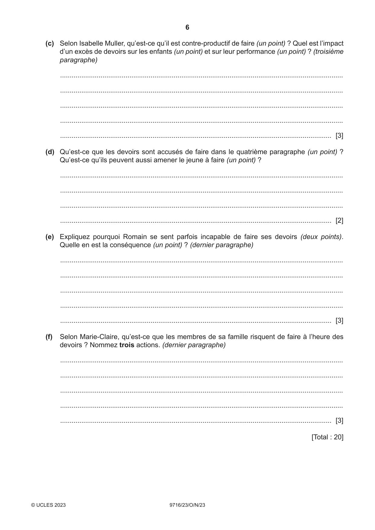 Cambridge A Level French (A Level only) 9716 2023 Oct/Nov Paper 2 · Variant 3 question paper, page 6 of 8