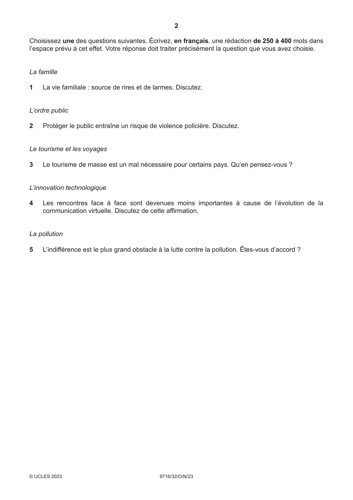 Cambridge A Level French (A Level only) 9716 2023 Oct/Nov Paper 3 · Variant 2 question paper, page 2 of 8