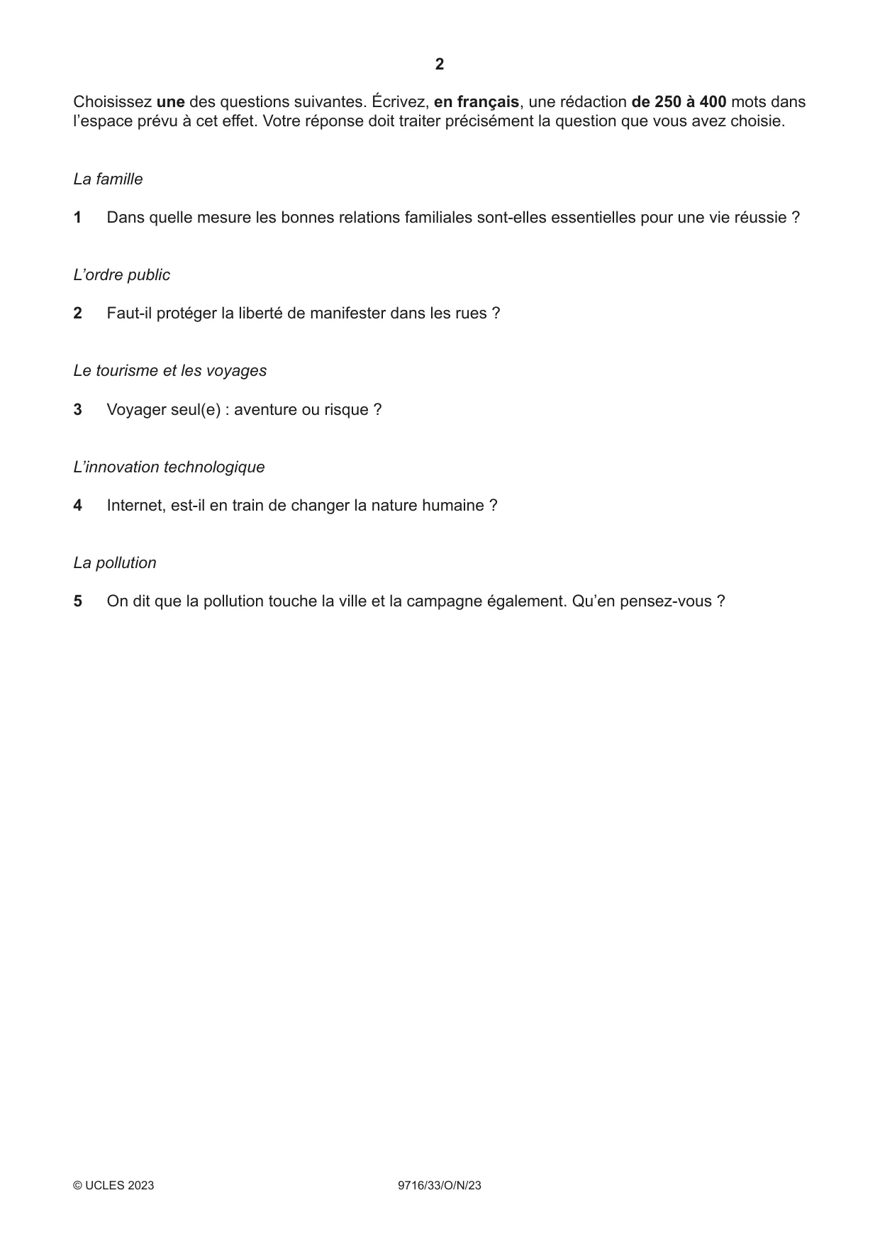 Cambridge A Level French (A Level only) 9716 2023 Oct/Nov Paper 3 · Variant 3 question paper, page 2 of 8