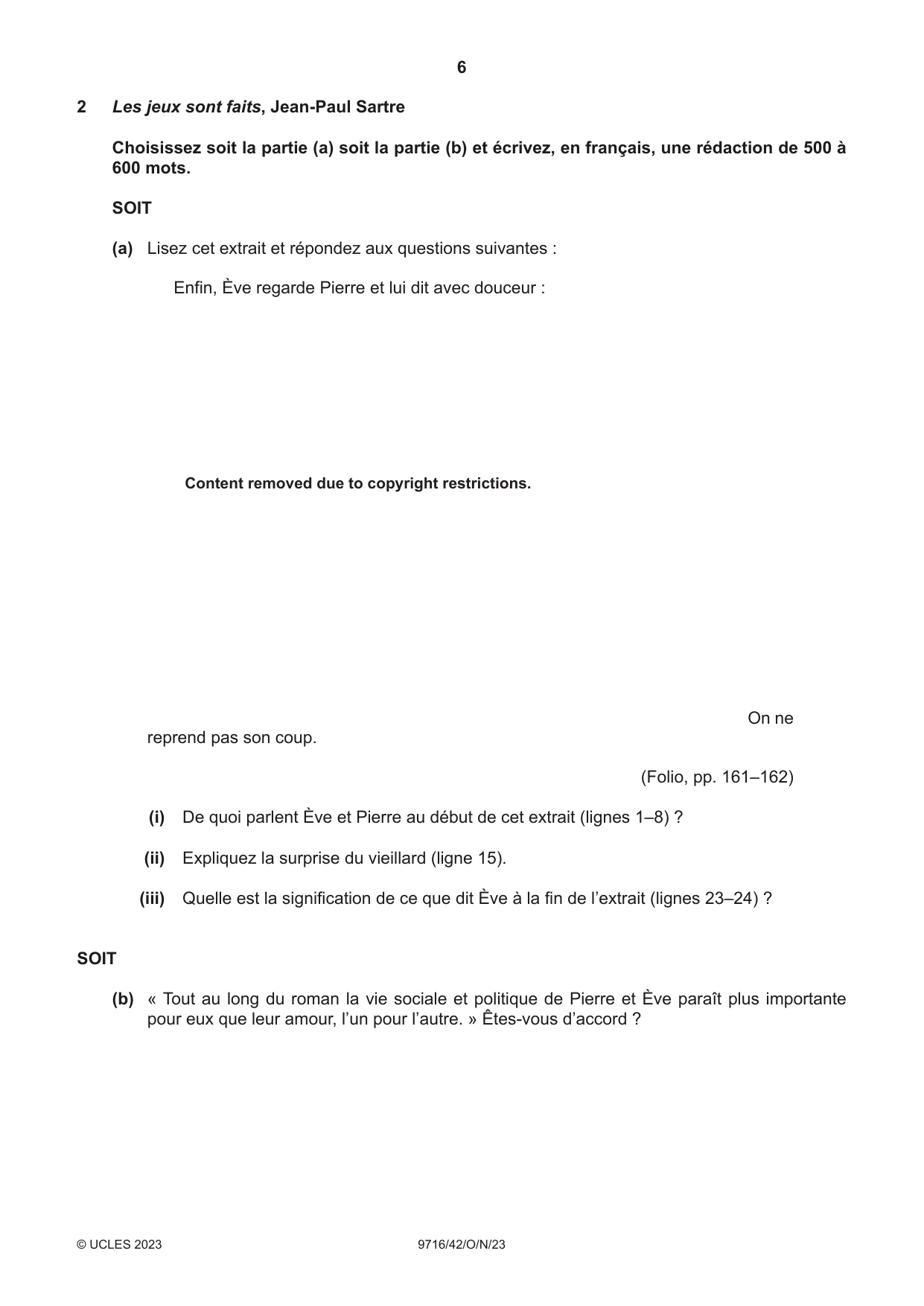 Cambridge A Level French (A Level only) 9716 2023 Oct/Nov Paper 4 · Variant 2 question paper, page 6 of 12