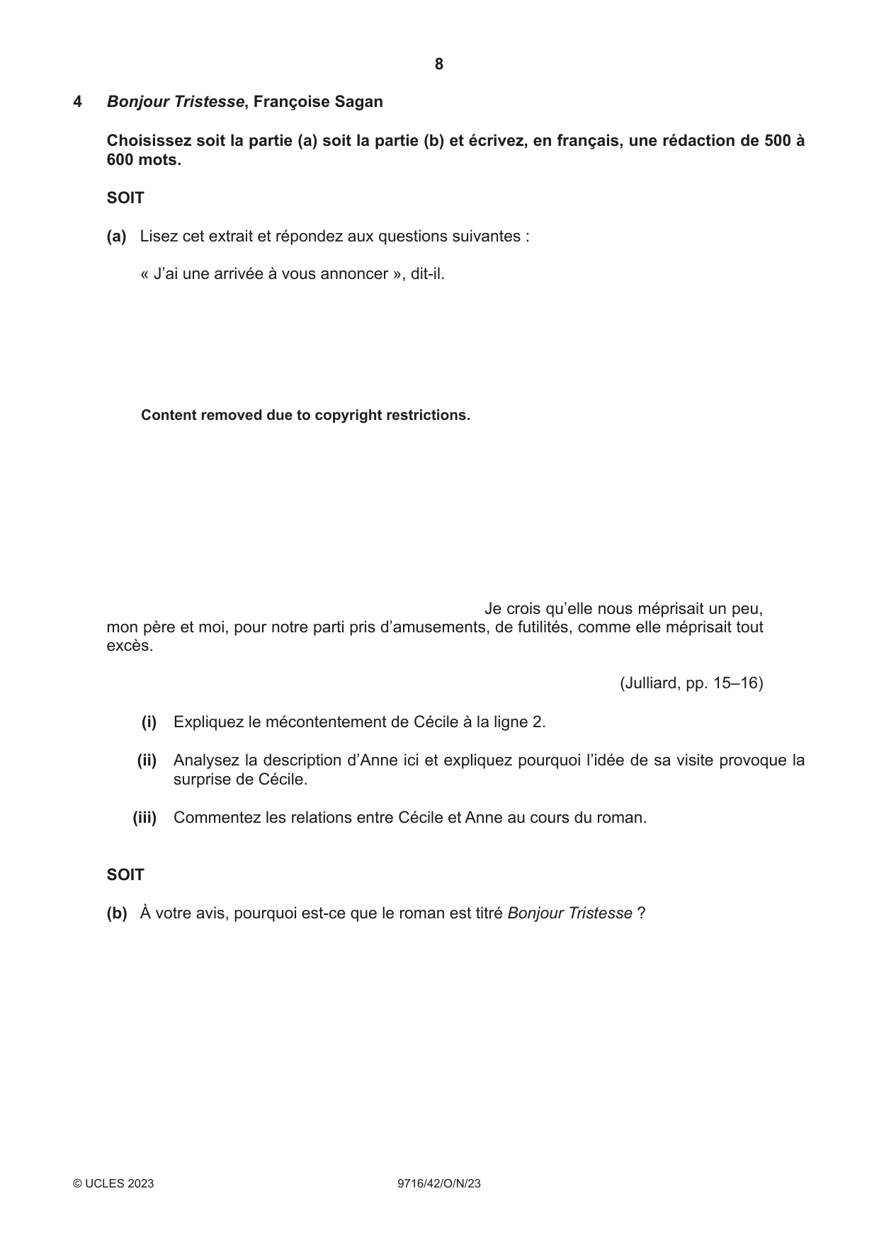 Cambridge A Level French (A Level only) 9716 2023 Oct/Nov Paper 4 · Variant 2 question paper, page 8 of 12