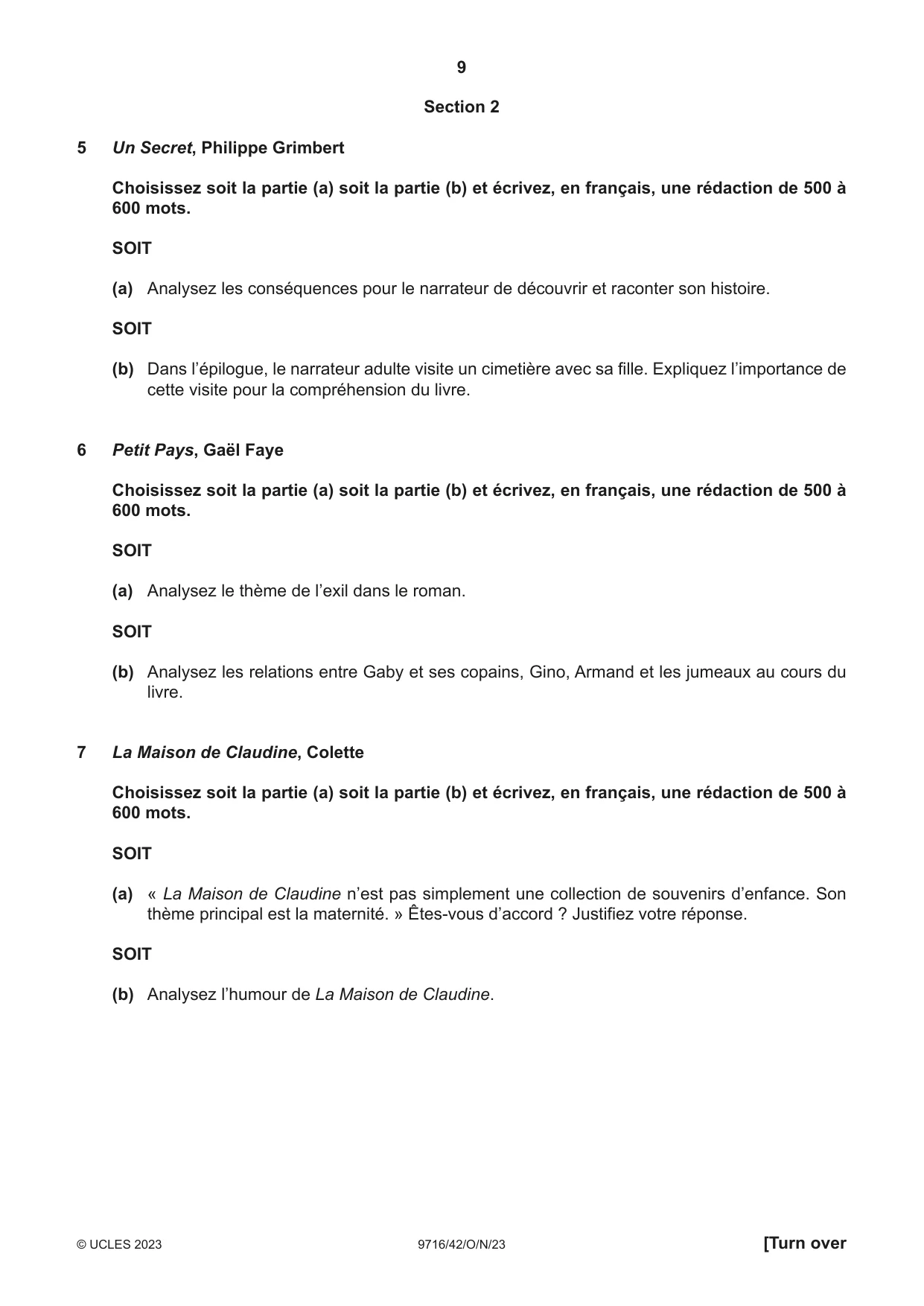 Cambridge A Level French (A Level only) 9716 2023 Oct/Nov Paper 4 · Variant 2 question paper, page 9 of 12