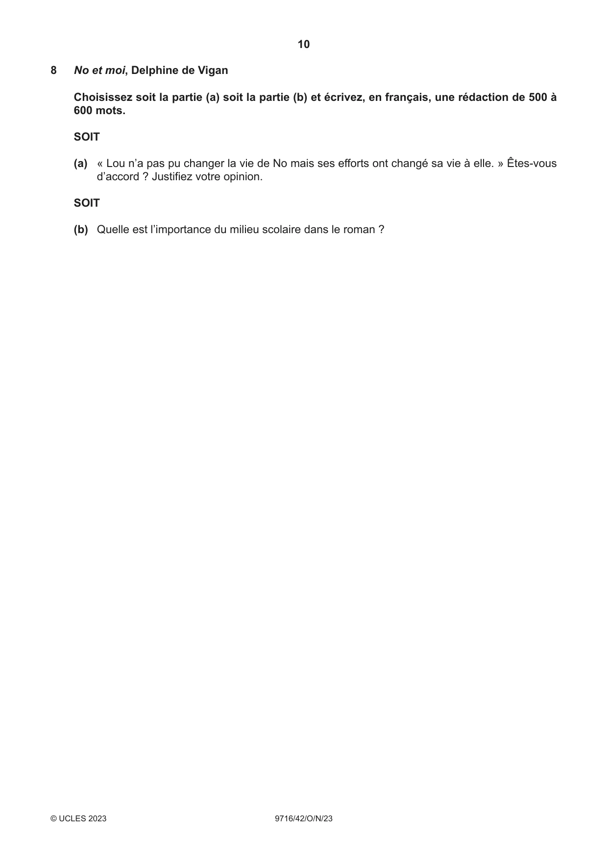 Cambridge A Level French (A Level only) 9716 2023 Oct/Nov Paper 4 · Variant 2 question paper, page 10 of 12