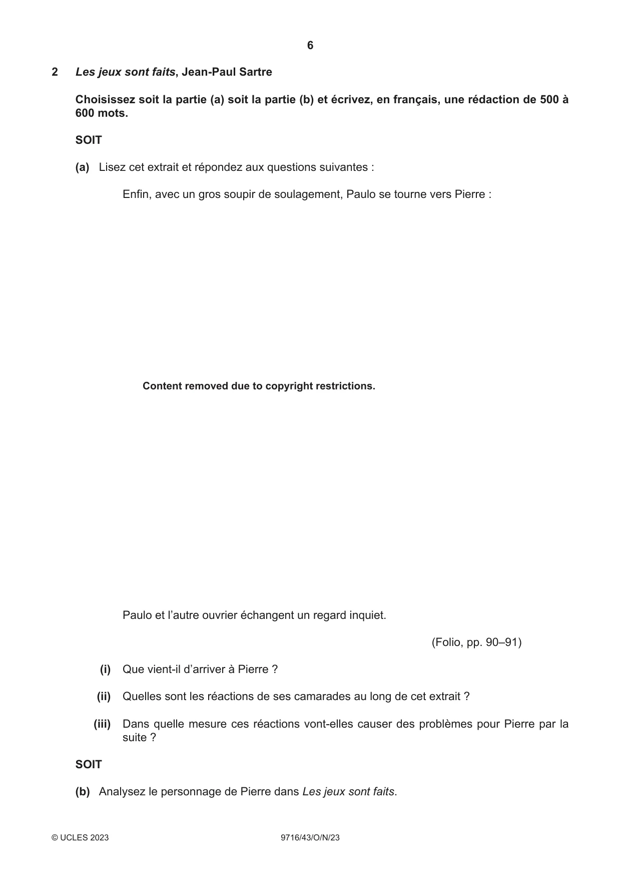 Cambridge A Level French (A Level only) 9716 2023 Oct/Nov Paper 4 · Variant 3 question paper, page 6 of 12