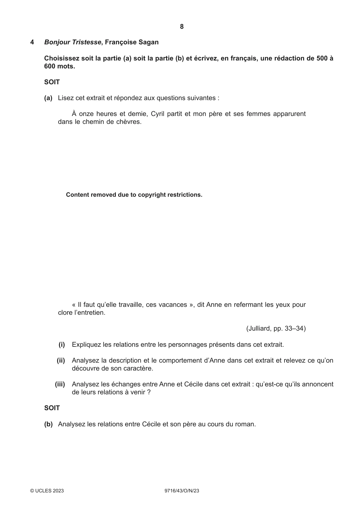 Cambridge A Level French (A Level only) 9716 2023 Oct/Nov Paper 4 · Variant 3 question paper, page 8 of 12