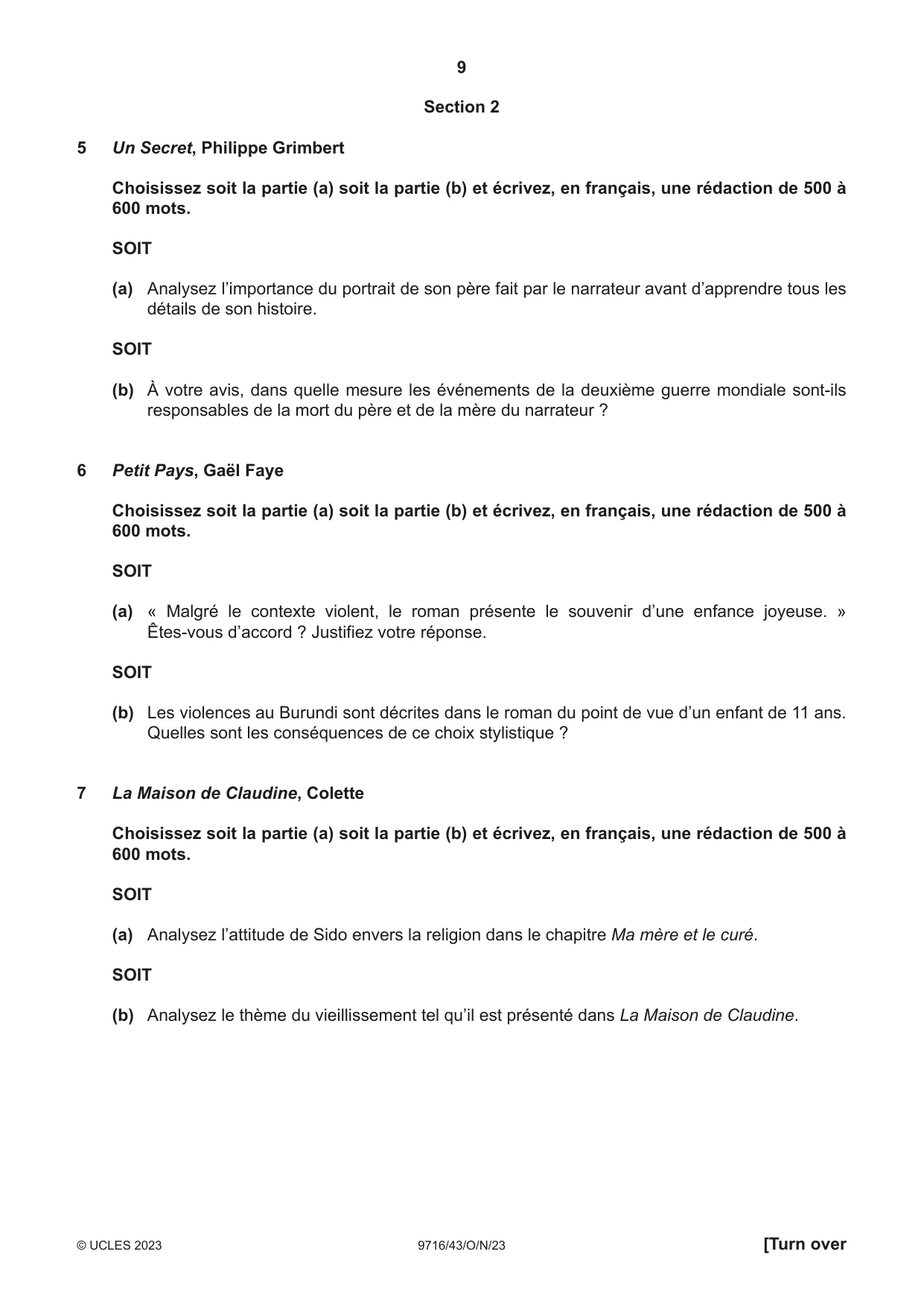Cambridge A Level French (A Level only) 9716 2023 Oct/Nov Paper 4 · Variant 3 question paper, page 9 of 12