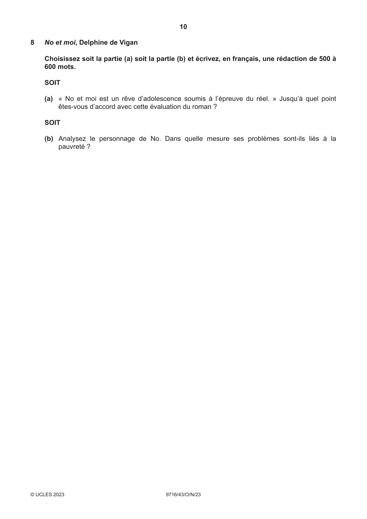 Cambridge A Level French (A Level only) 9716 2023 Oct/Nov Paper 4 · Variant 3 question paper, page 10 of 12