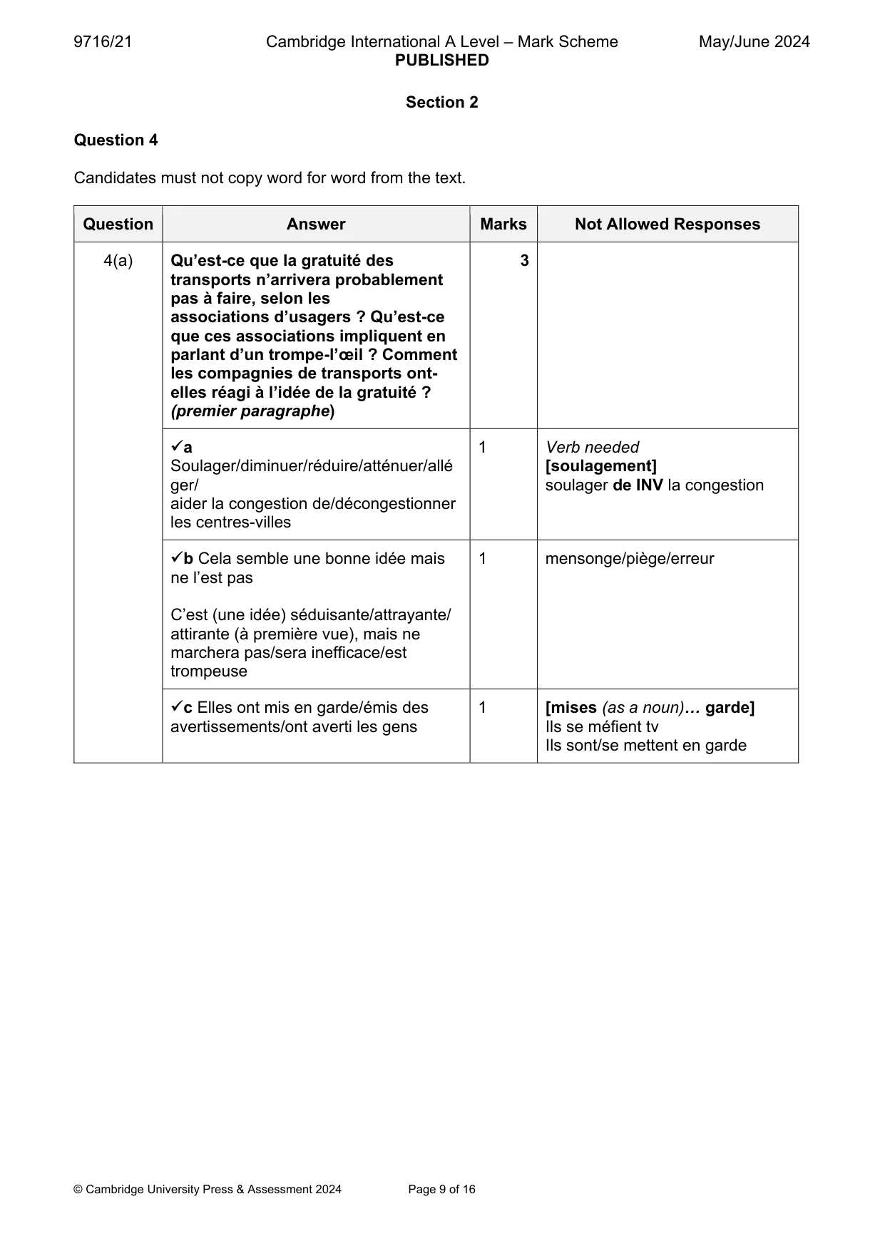 Mark scheme, page 9 of 16