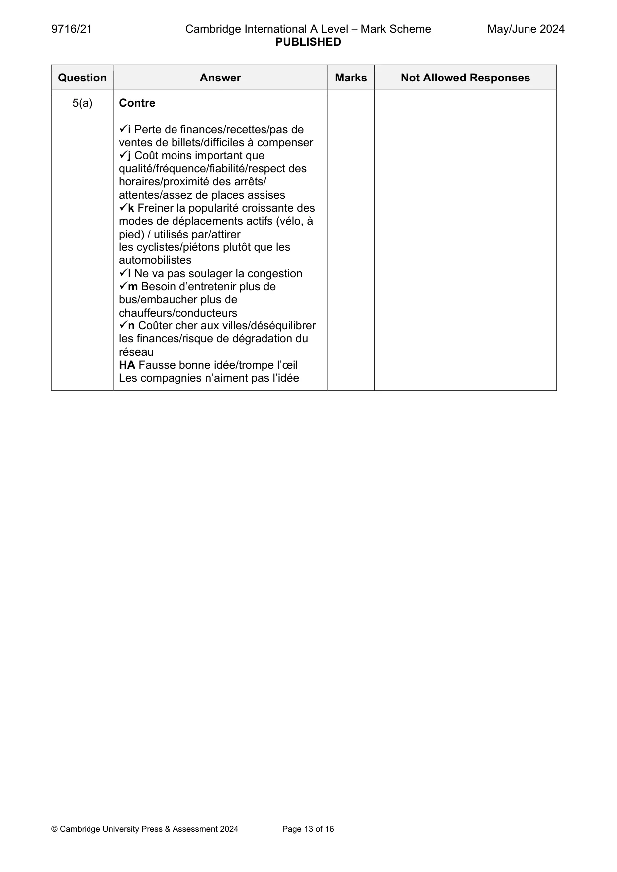 Mark scheme, page 13 of 16