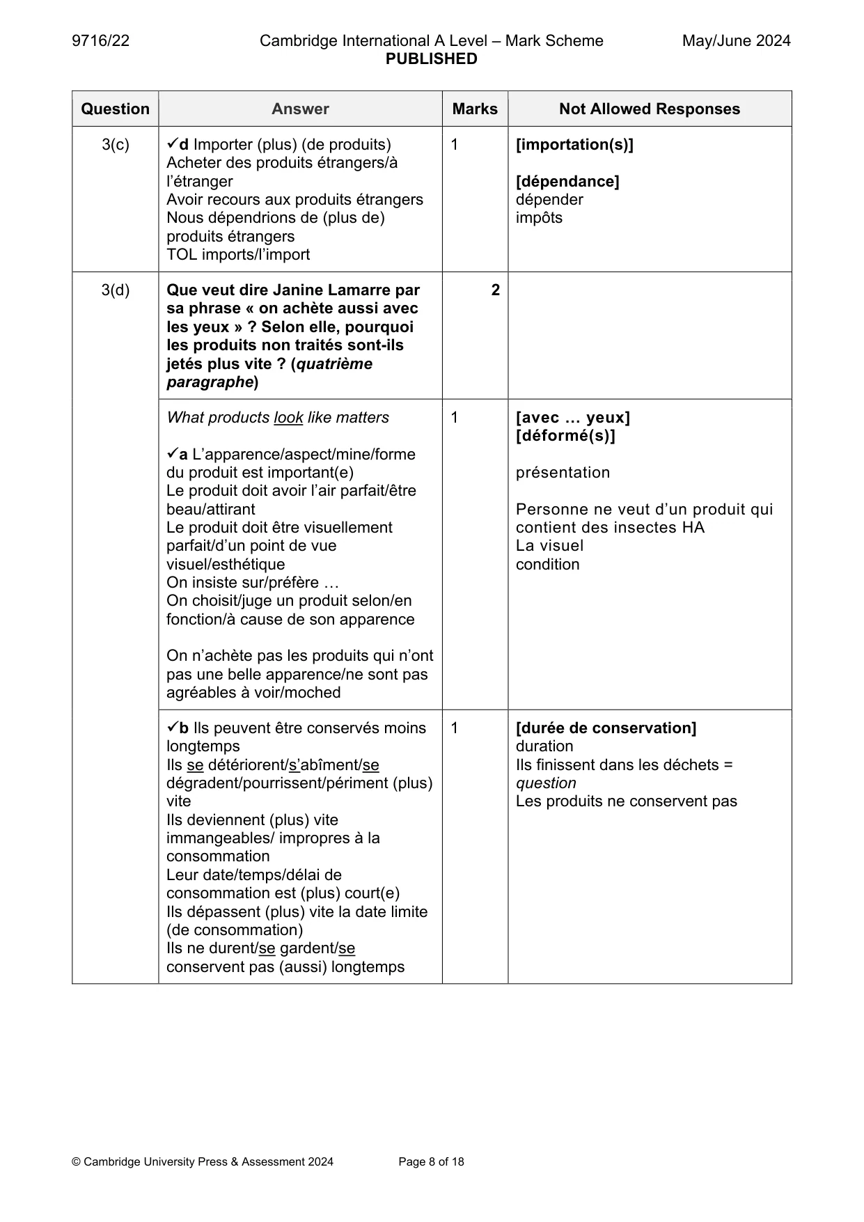 Mark scheme, page 8 of 18