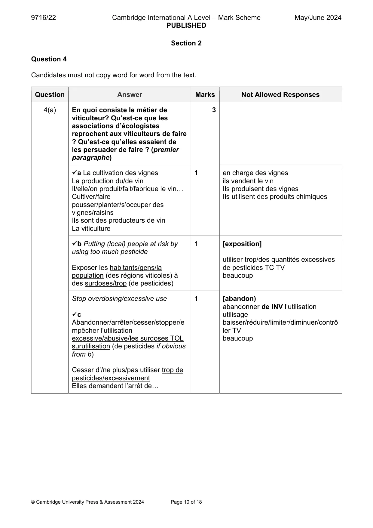 Mark scheme, page 10 of 18