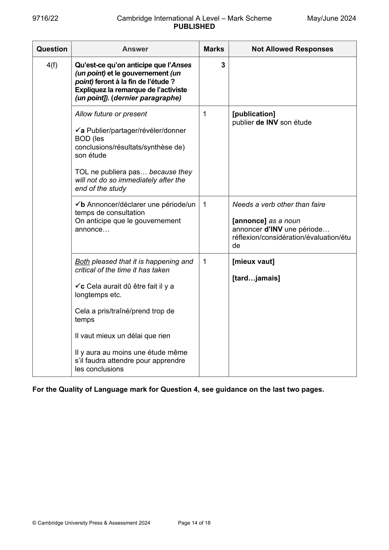 Mark scheme, page 14 of 18