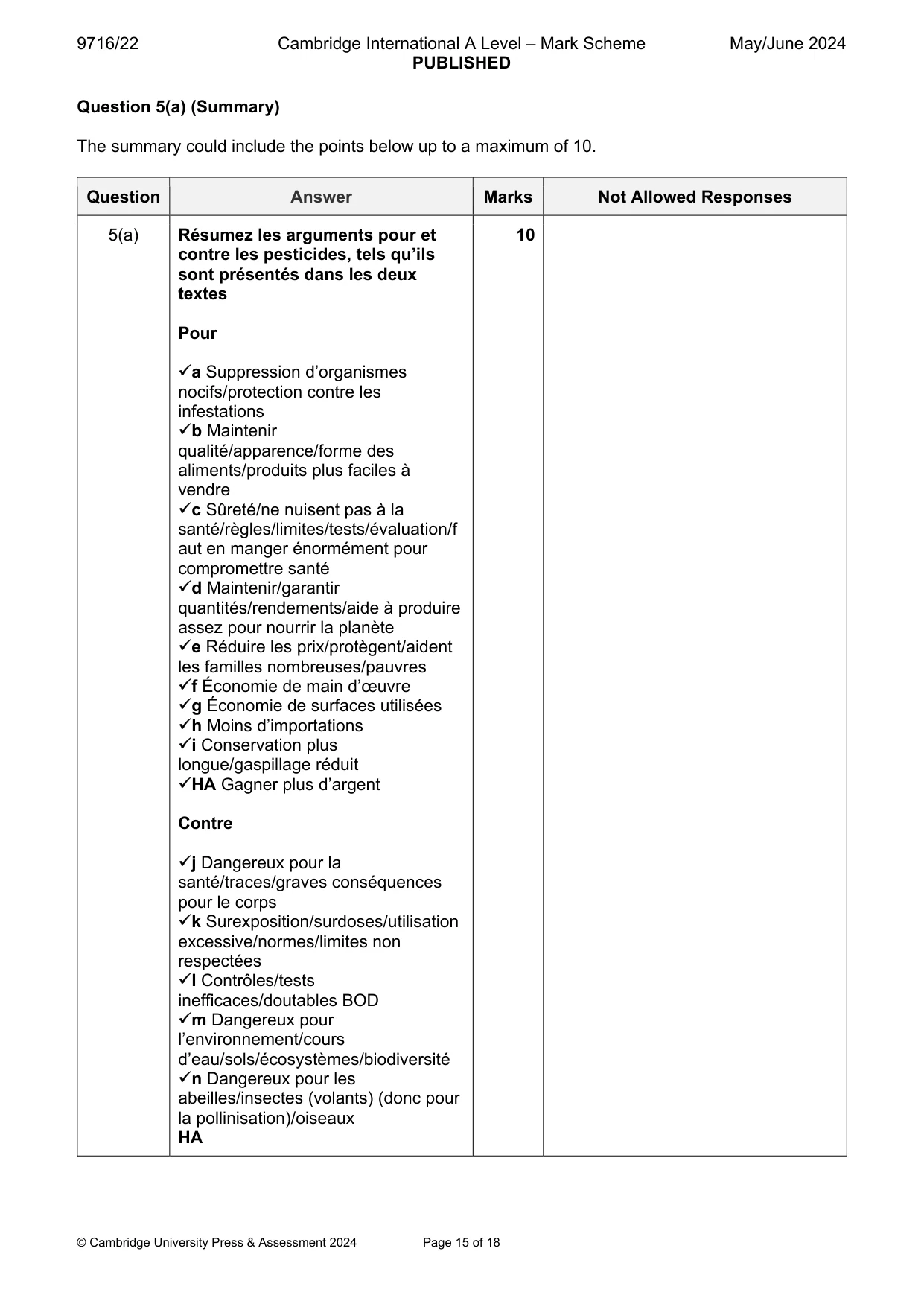 Mark scheme, page 15 of 18